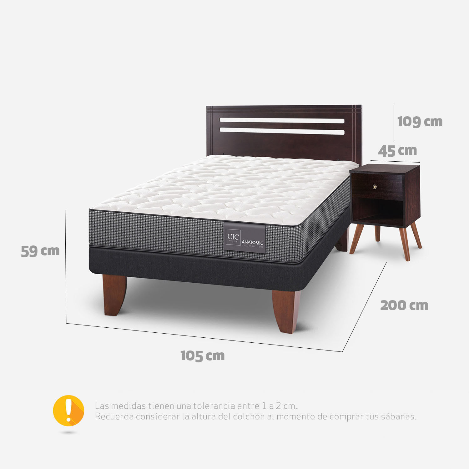 Cama Europea 1,5 Plazas Anatomic + Set Múnich Chocolate