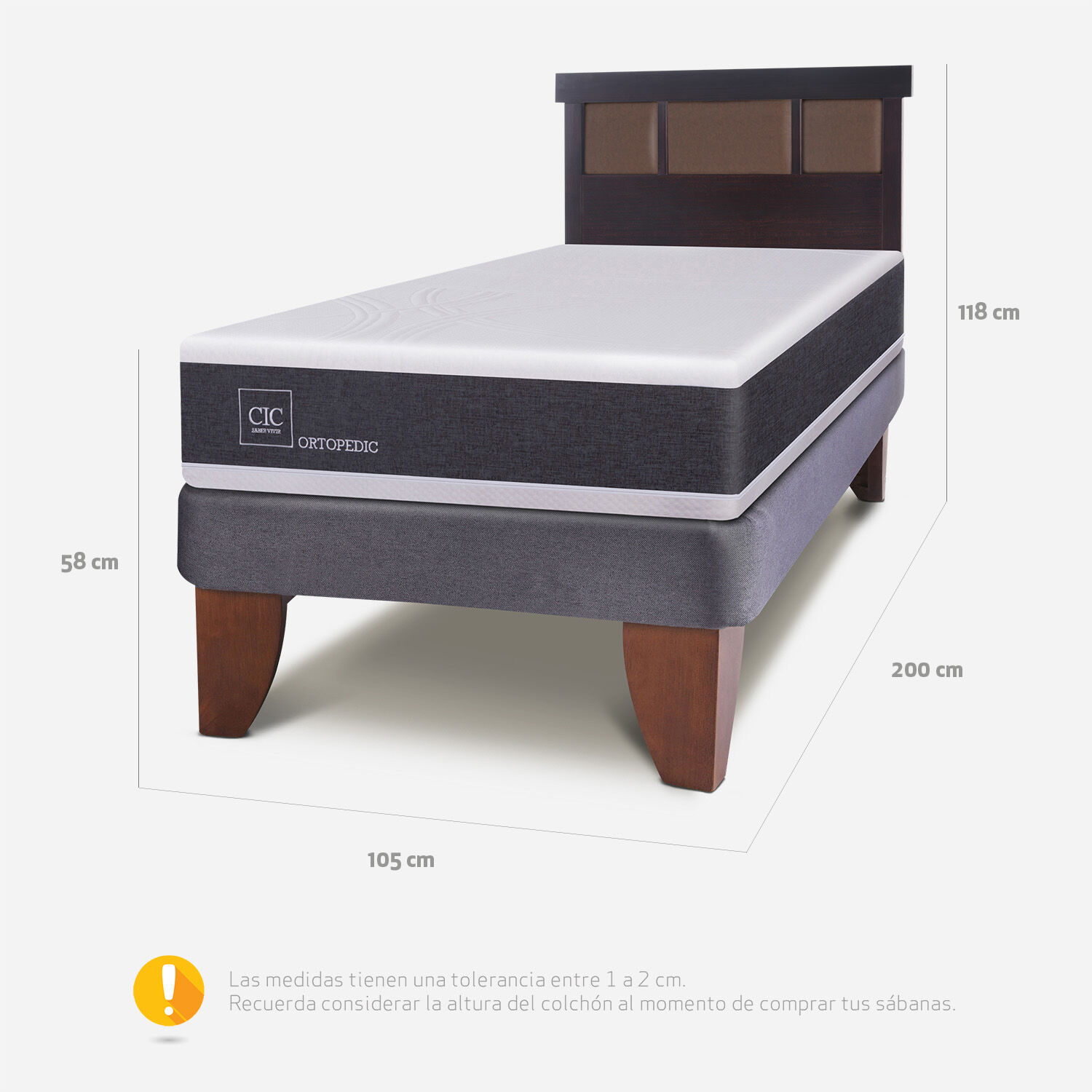 Cama Europea 1,5 Plazas Ortopedic + Respaldo Dubl&iacute;n Chocolate