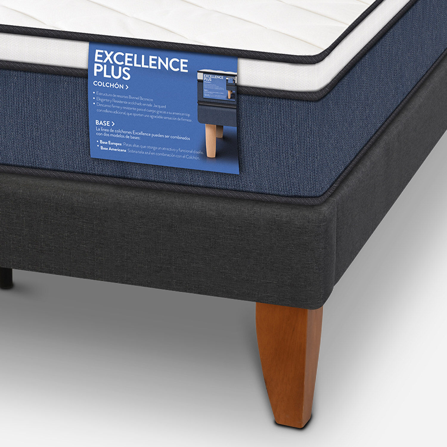 Cama Europea Curve 1.5 Plazas Excellence Plus + Set New Dublín Caramel