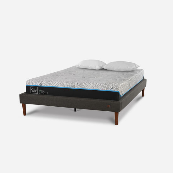 Cama Europea Curve 2 Plazas Smart Green + Almohadas