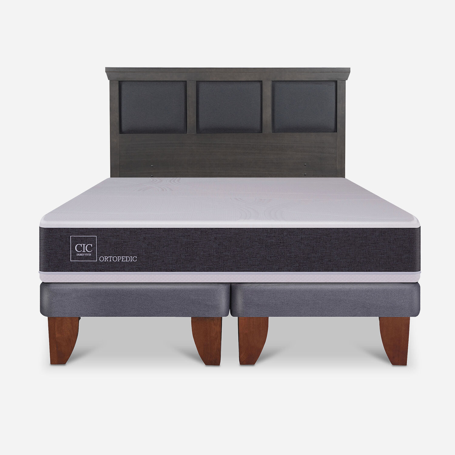 Cama Europea King Ortopedic + Respaldo Torino Gris