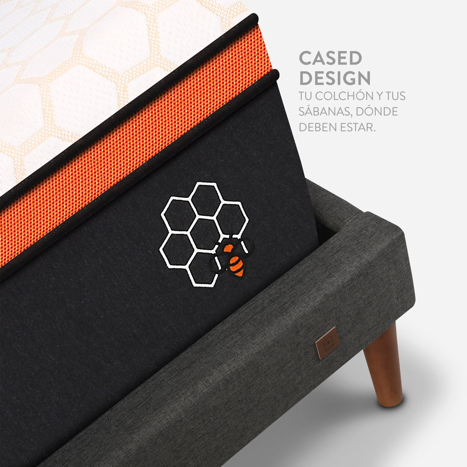 Cama Europea Curve King Bee Comfort + Respaldo Mil&aacute;n Caramel