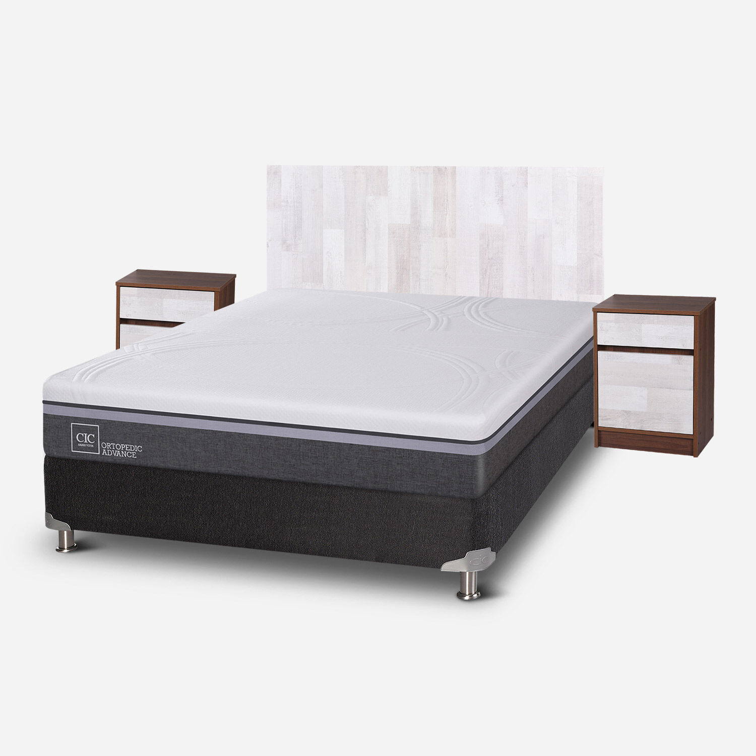 Box Spring 2 Plazas Ortopedic Advance Base Normal 5 Zonas + Set Legno