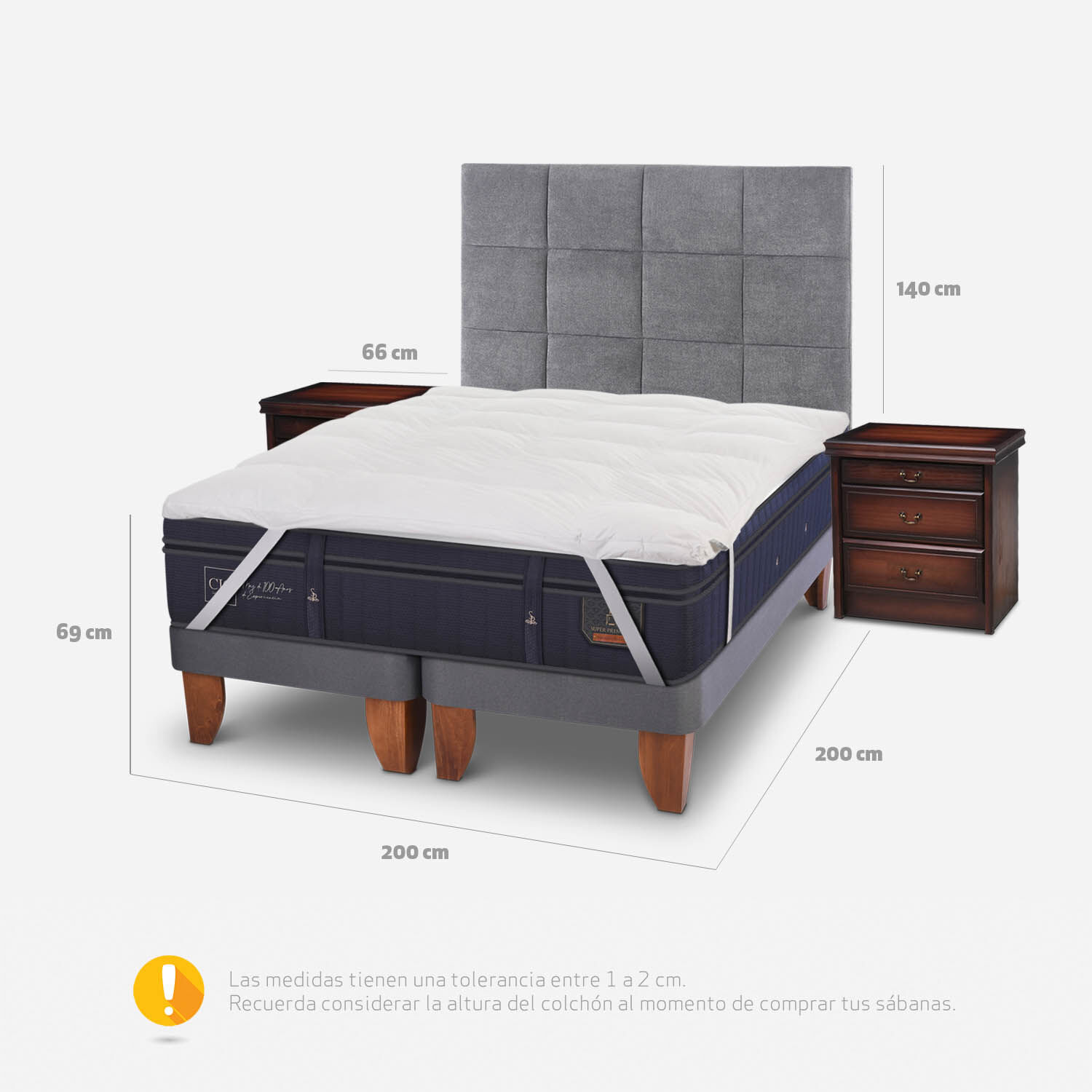 Cama Europea Super King Super Premium + Set T&aacute;mesis + Topper