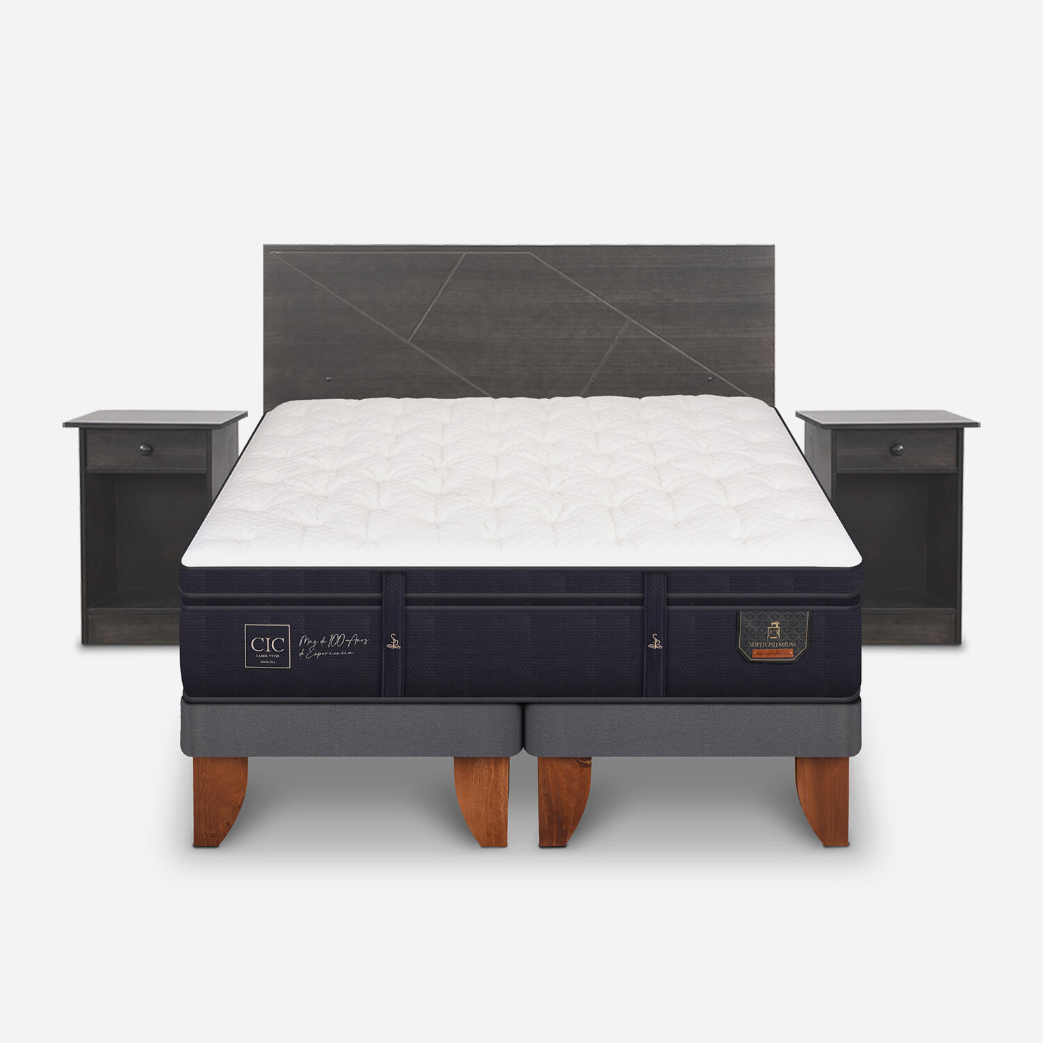 Cama Europea King Super Premium + Set Villarrica Gris