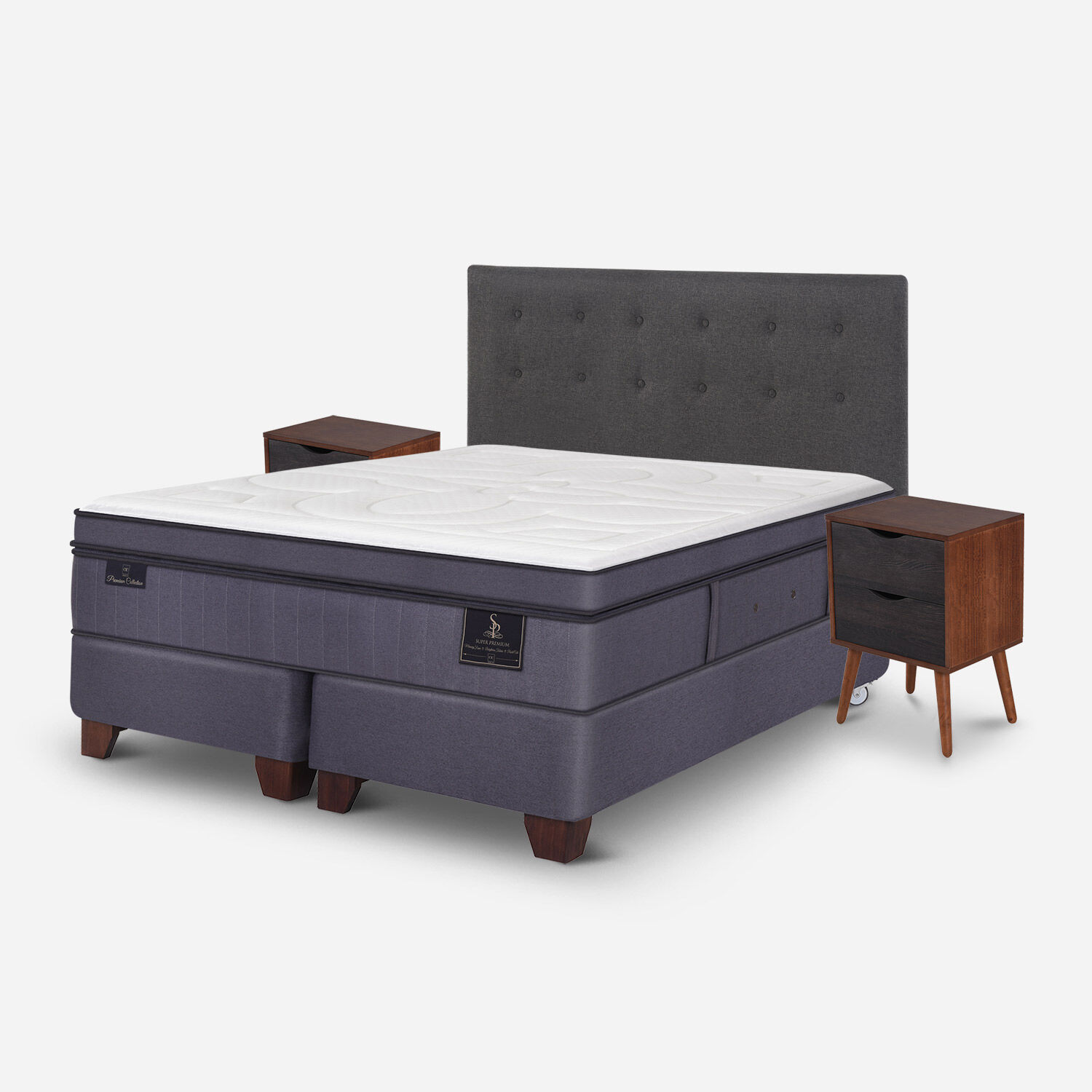 Box Spring 2 Plazas Super Premium Base Dividida + Set &Eacute;ufrates