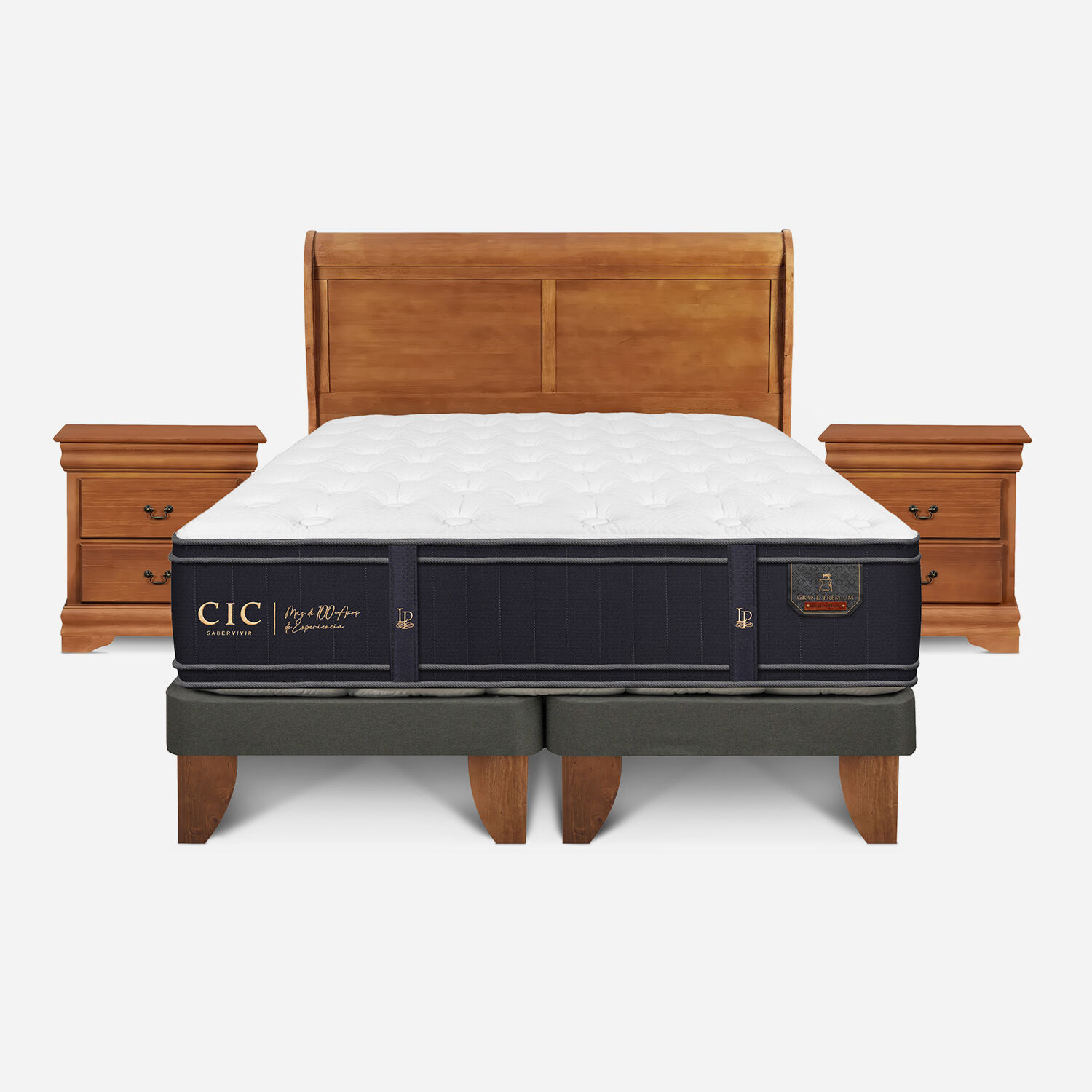 Cama Europea King Grand Premium + Set Mir&oacute; Caramel