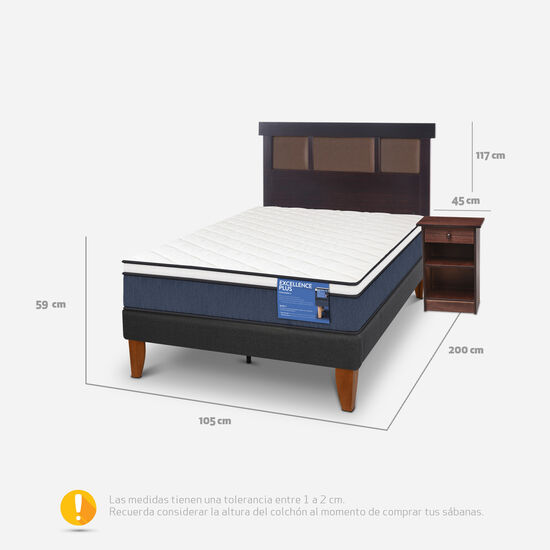 Cama Europea Curve 1.5 Plazas Excellence Plus + Set New Dublín Choc