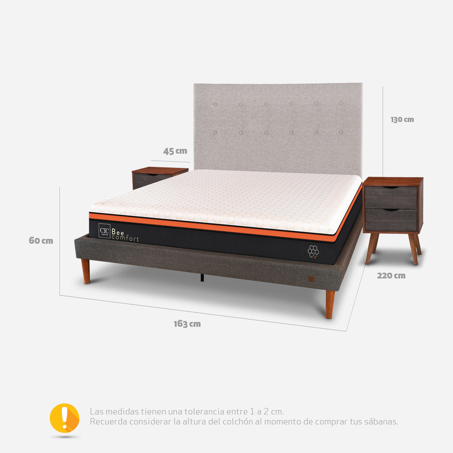 Cama Europea Curve 2 Plazas Bee Comfort + Set Tigris
