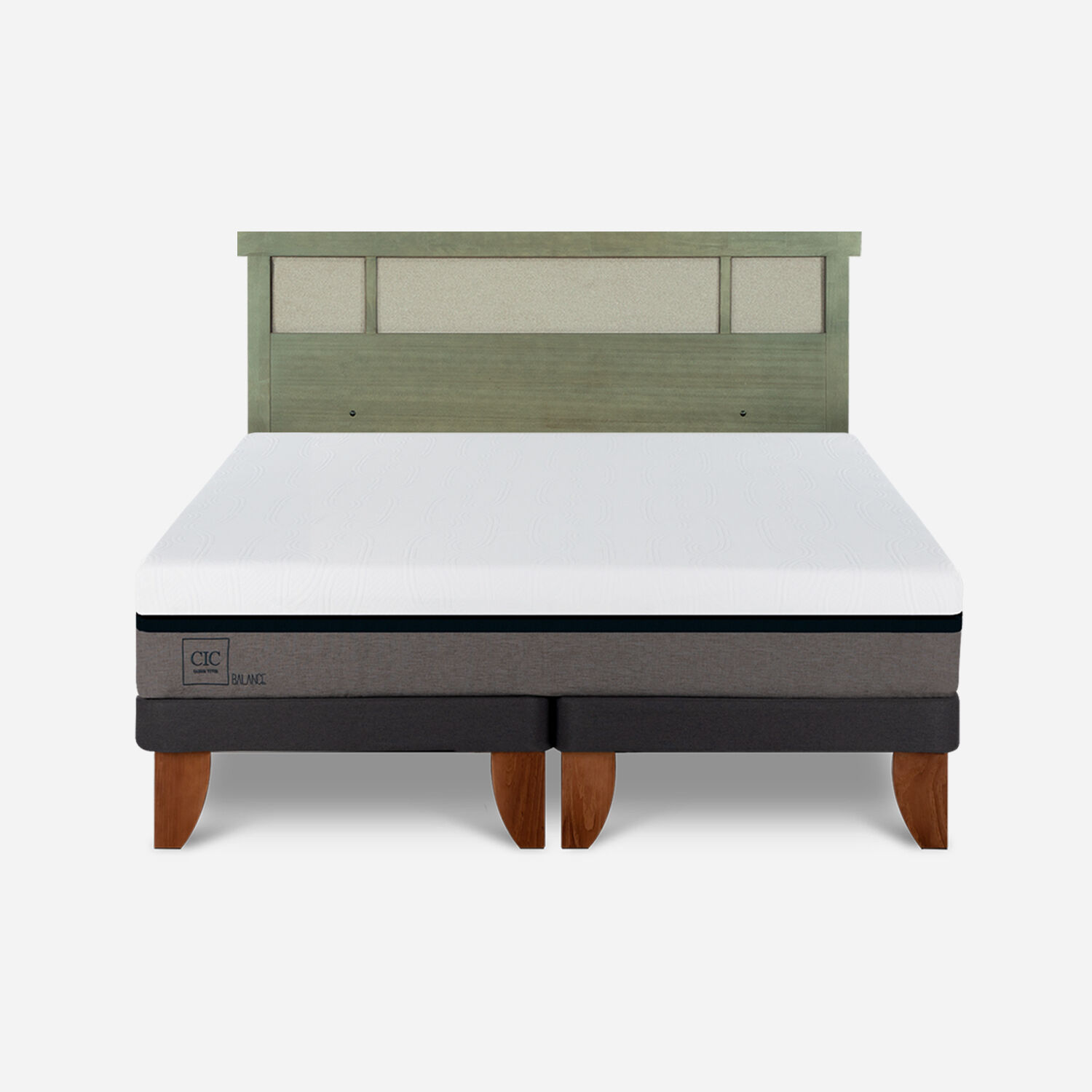 Cama Europea 2 Plazas Balance Base Dividida + Respaldo Dubl&iacute;n Olivo