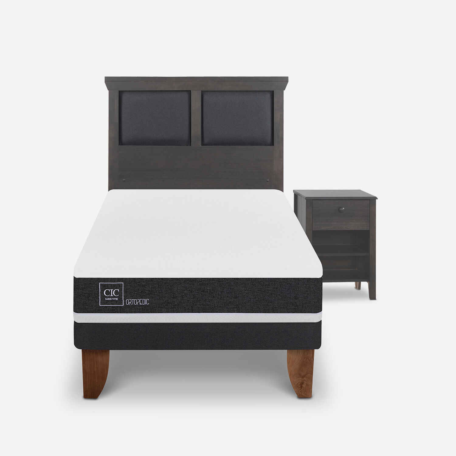 Cama Europea 1,5 Plazas Ortopedic + Set Torino Gris