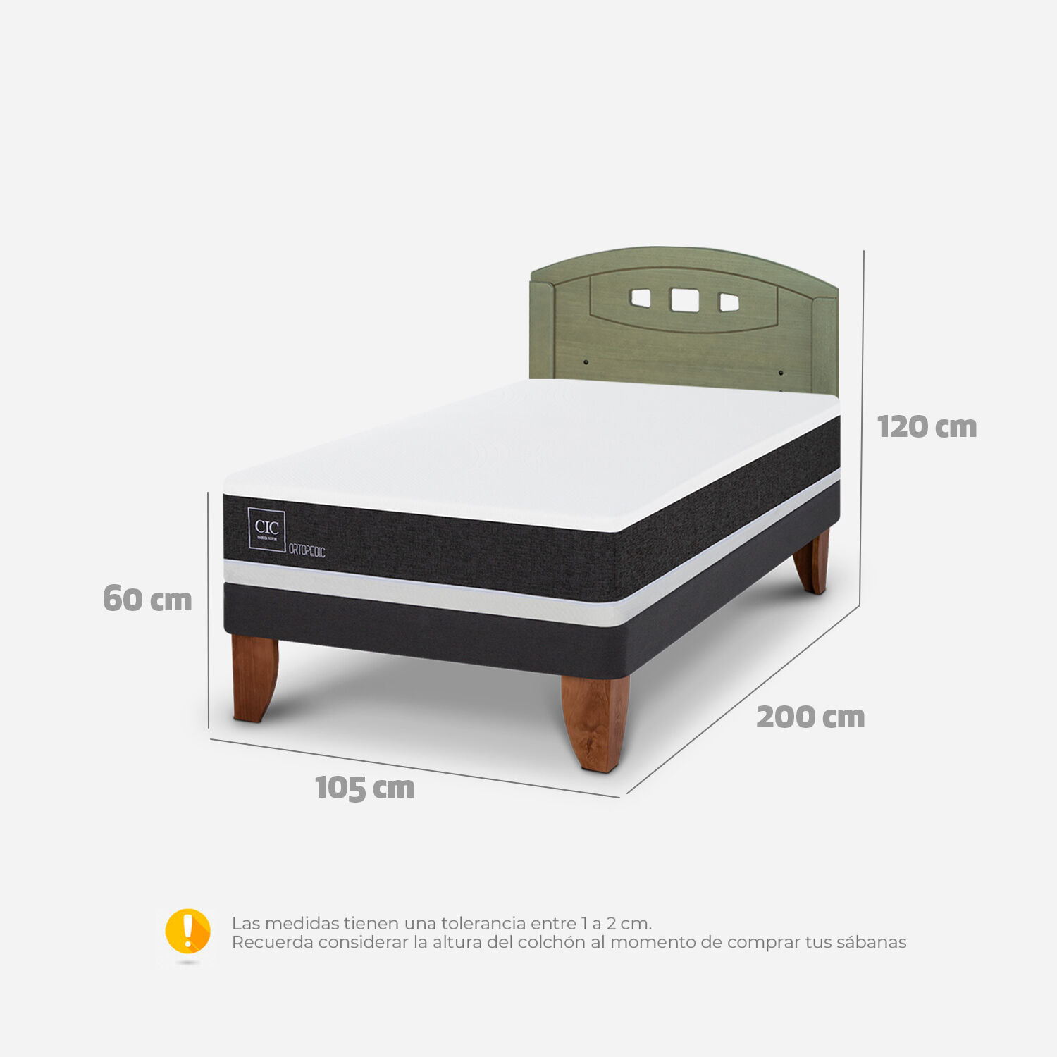 Cama Europea 1,5 Plazas Ortopedic + Respaldo Gales Olivo