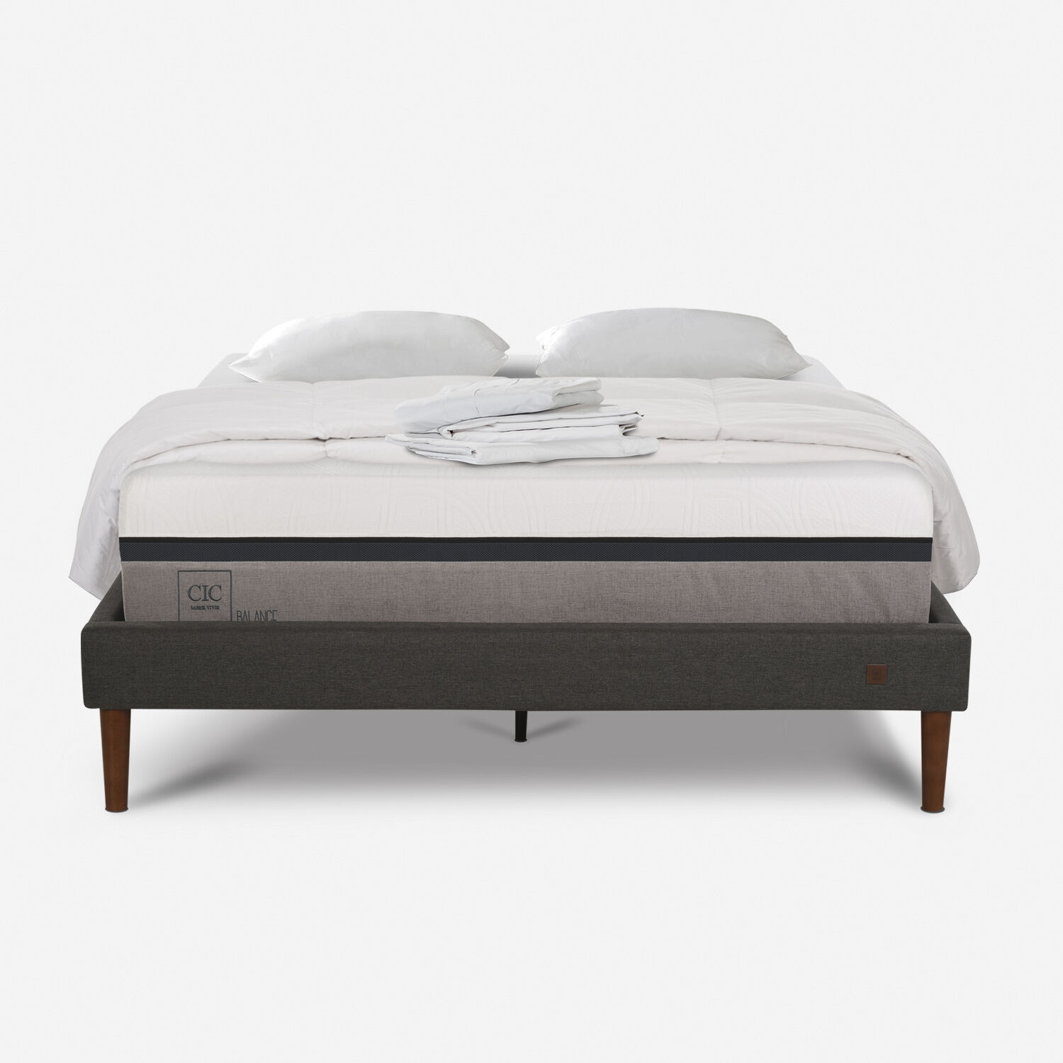 Cama Europea Curve 2 Plazas Balance + Sabanas + Plum&oacute;n + Almohadas