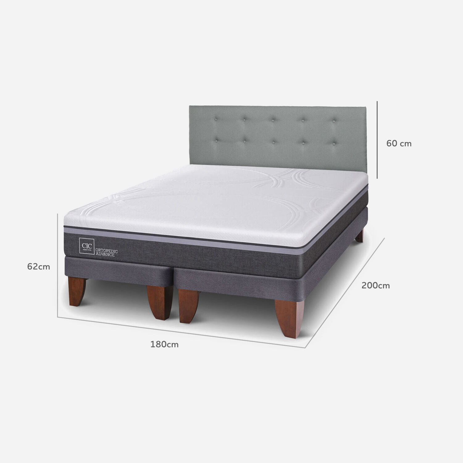 Cama Europea King Ortopedic Advance + Respaldo Tapizado Gris