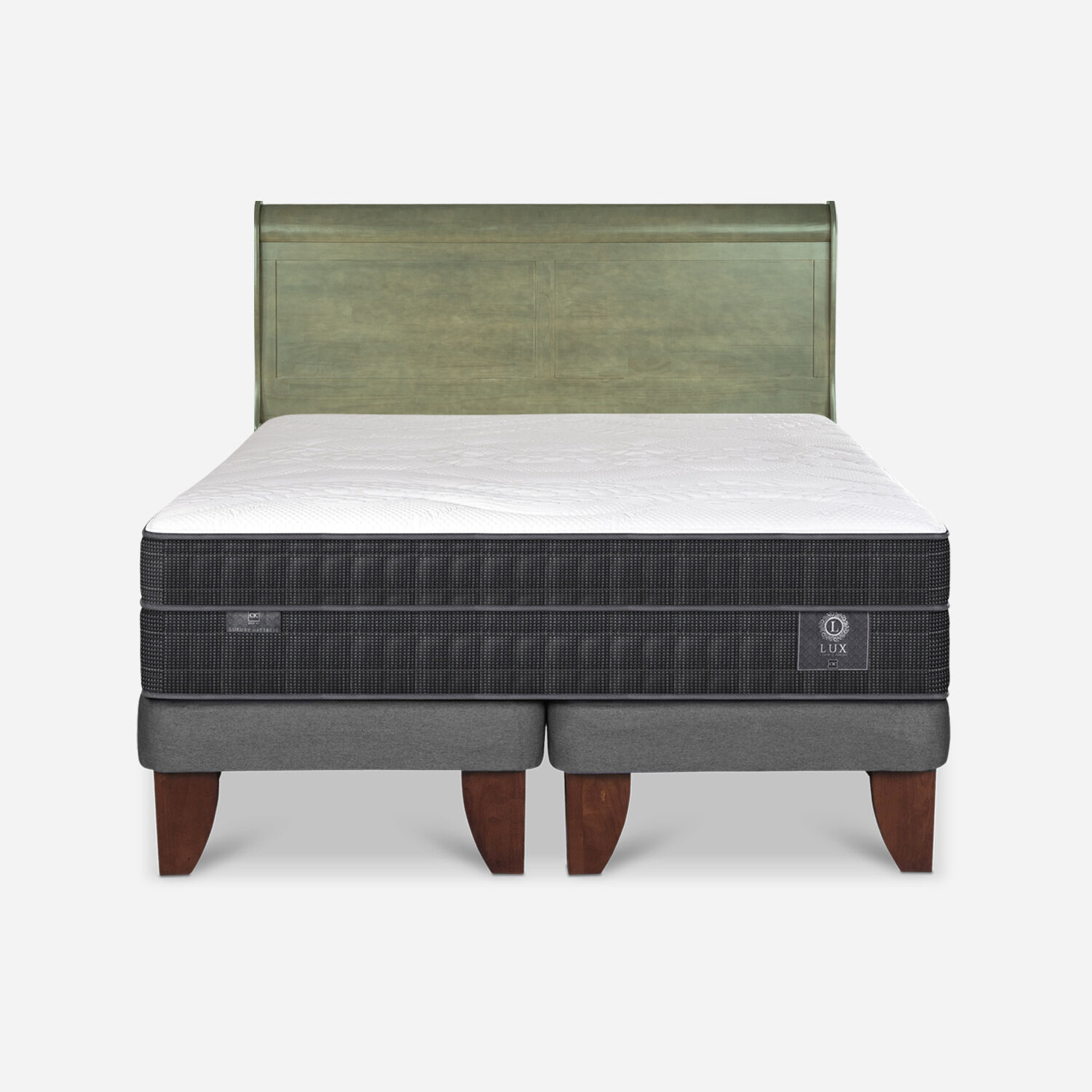 Cama Europea King Lux + Respaldo Mir&oacute; Olivo