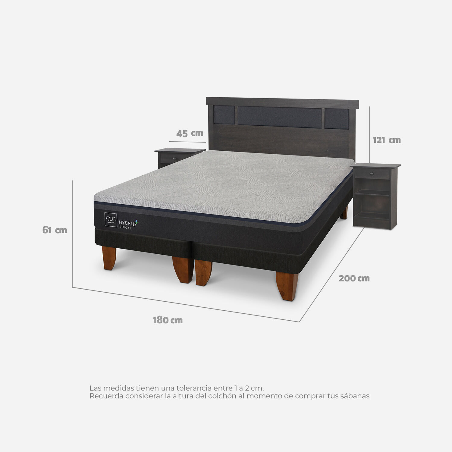 Cama Europea King Hybrid Plus Set Dublín Gris