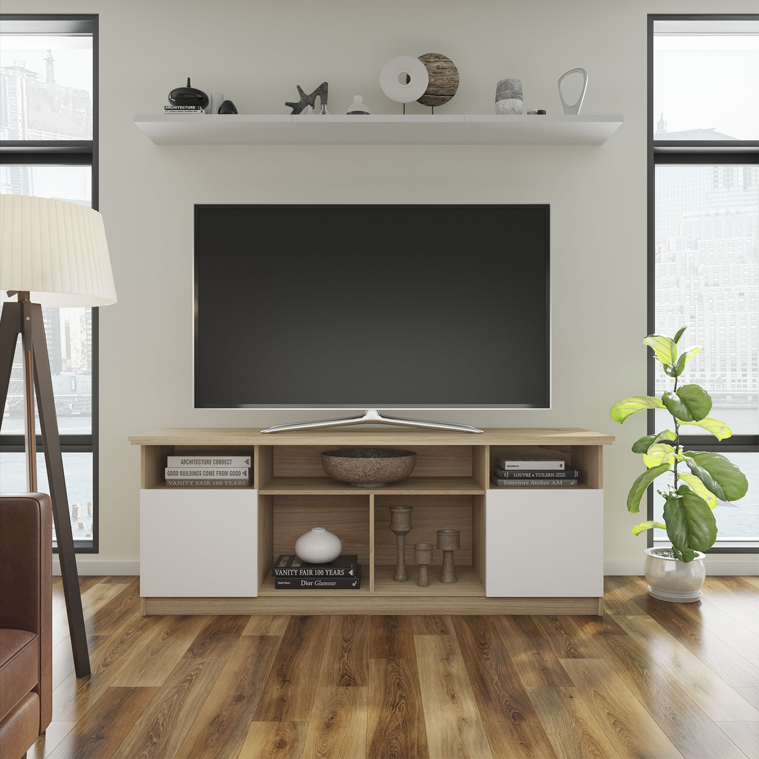 Rack Tv 75" Atenas Olmo Blanco