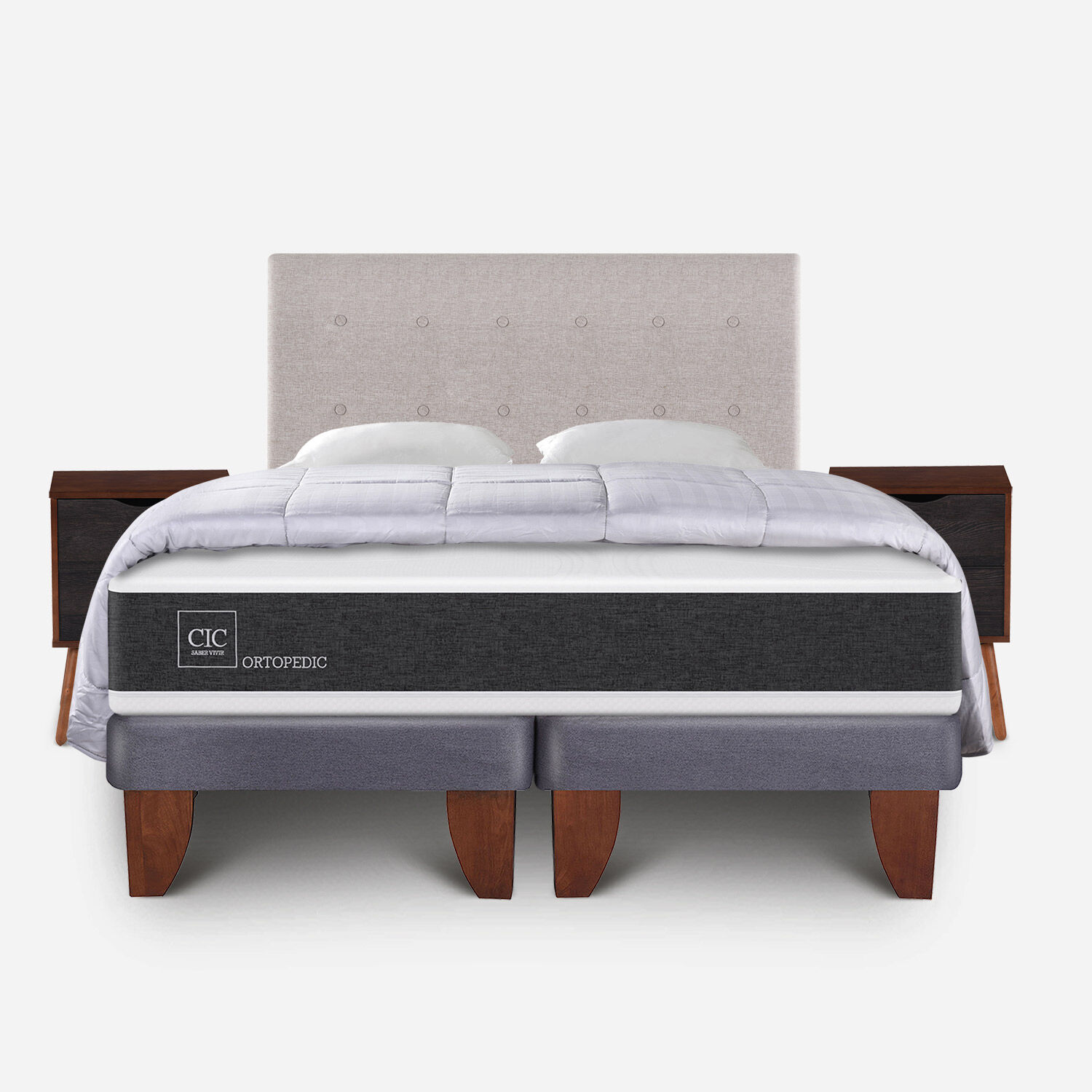 Cama Europea 2 Plazas Ortopedic Base Dividida + Almohadas + Plum&oacute;n + Set Tigris