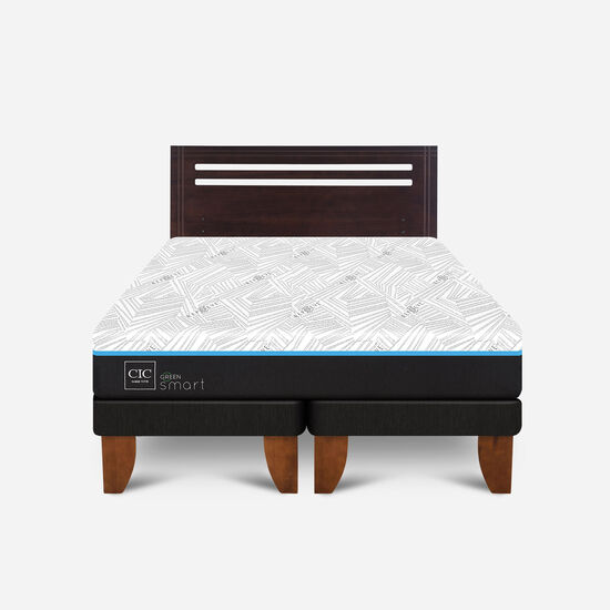 Cama Europea 2 Plazas Smart Green Base Dividida + Respaldo Múnich