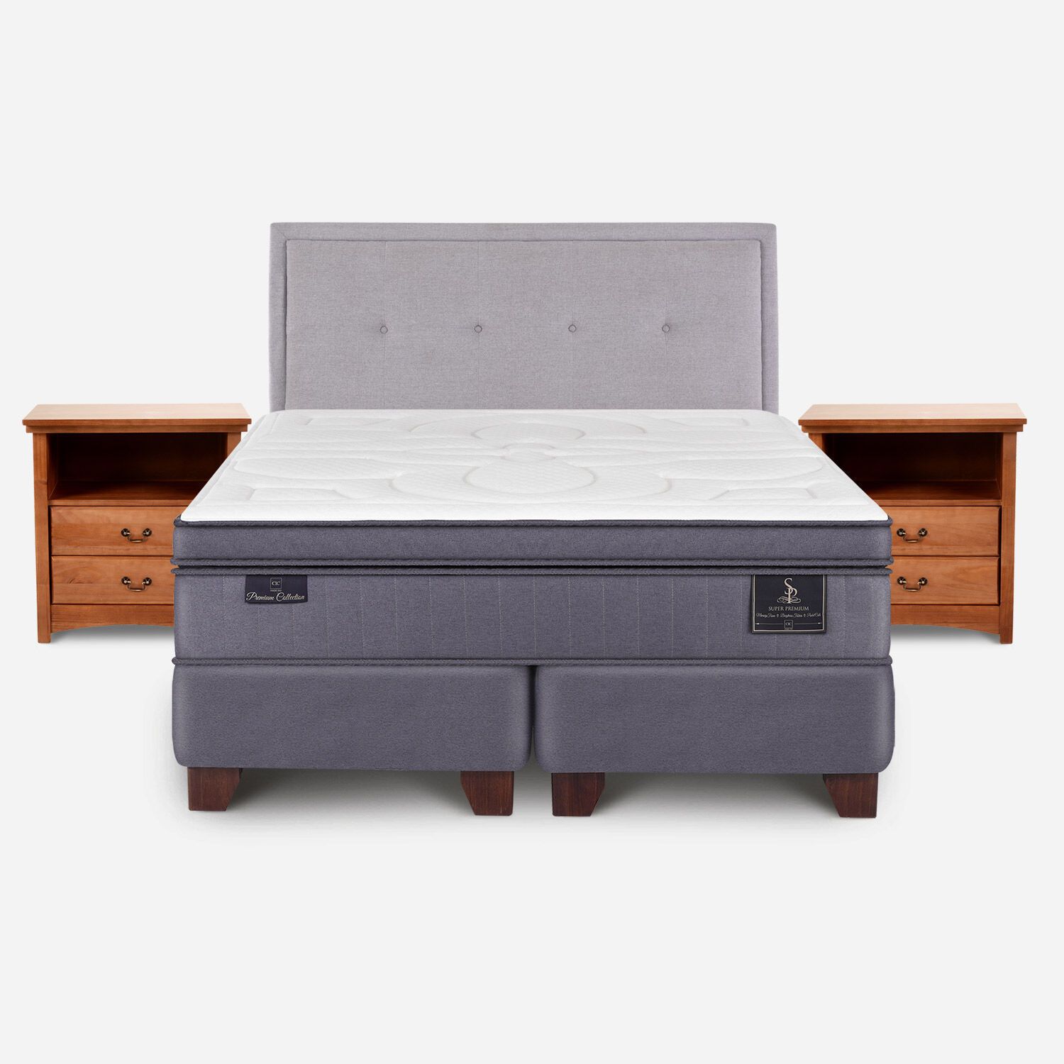 Box Spring 2 Plazas Super Premium Base Dividida + Set Ganges