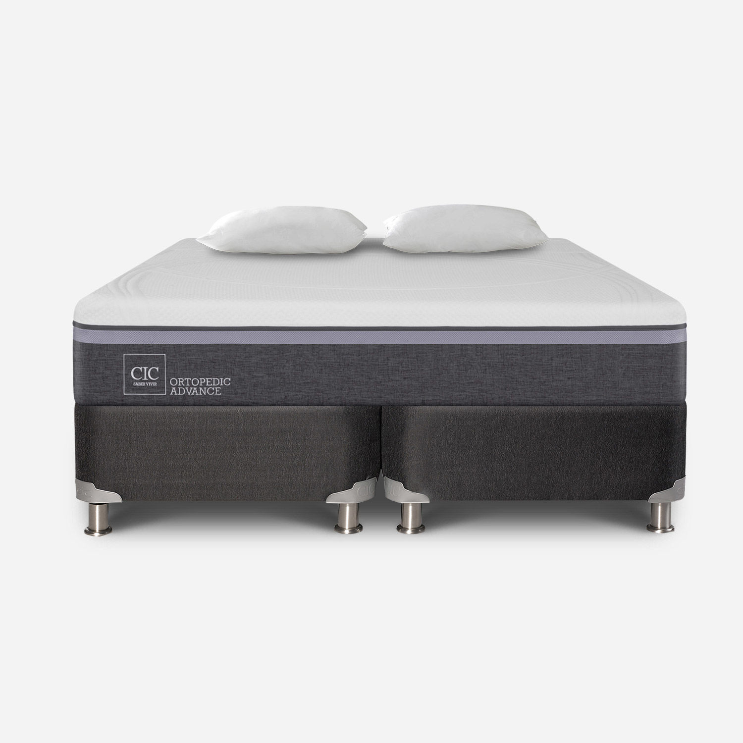 Box Spring 2 Plazas Ortopedic Advance Base Dividida 5 Zonas + Almohadas