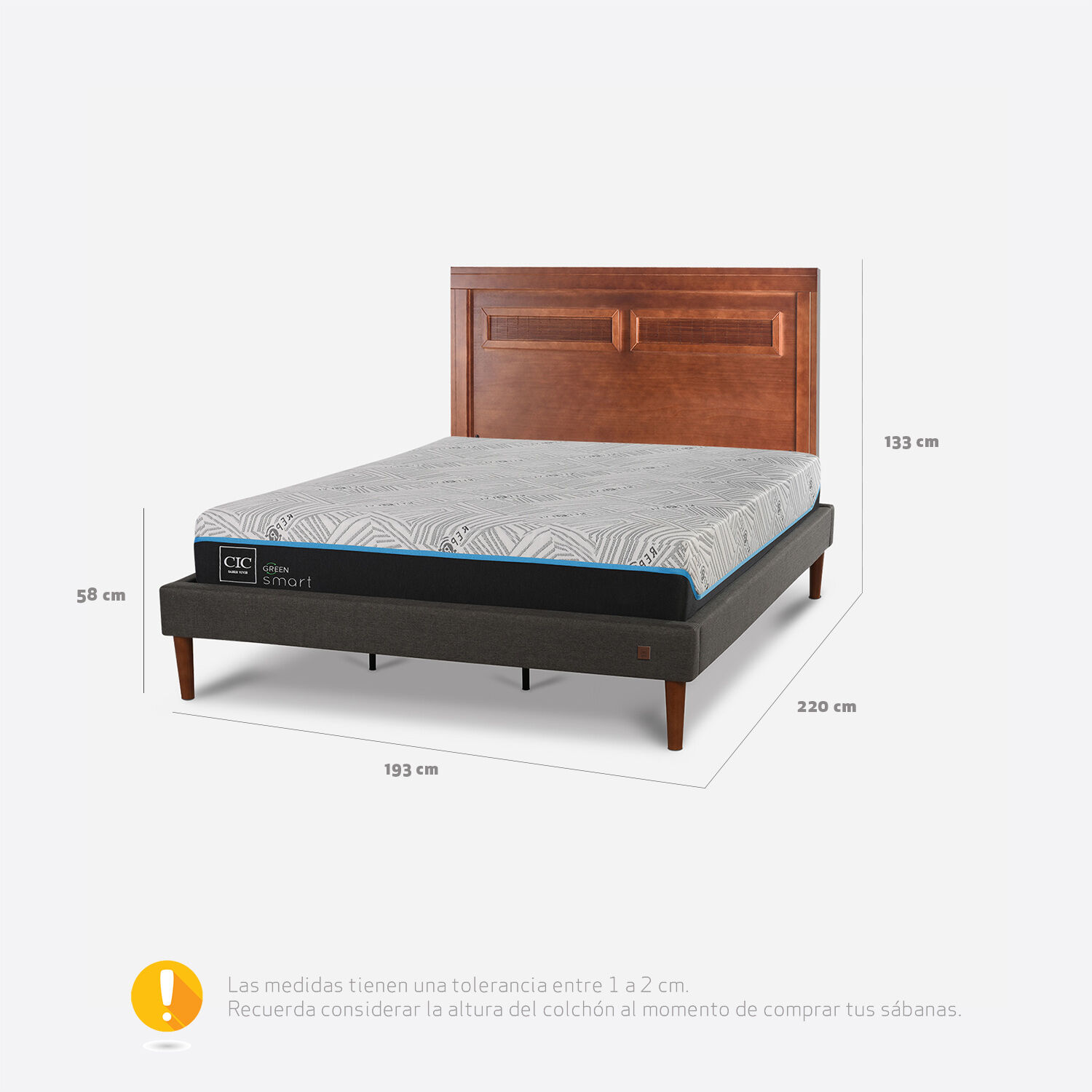 Cama Europea Curve King Infinity Green + Respaldo Mil&aacute;n Caramel