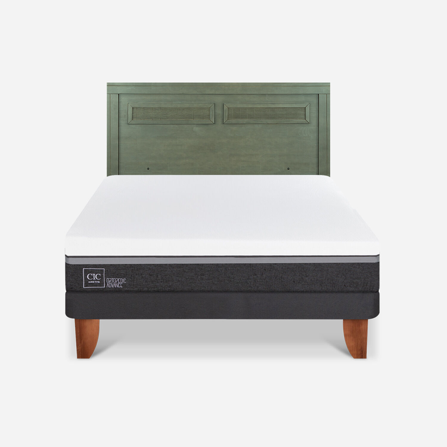 Cama Europea 2 Plazas Ortopedic Advance Base Normal + Respaldo Milán Olivo