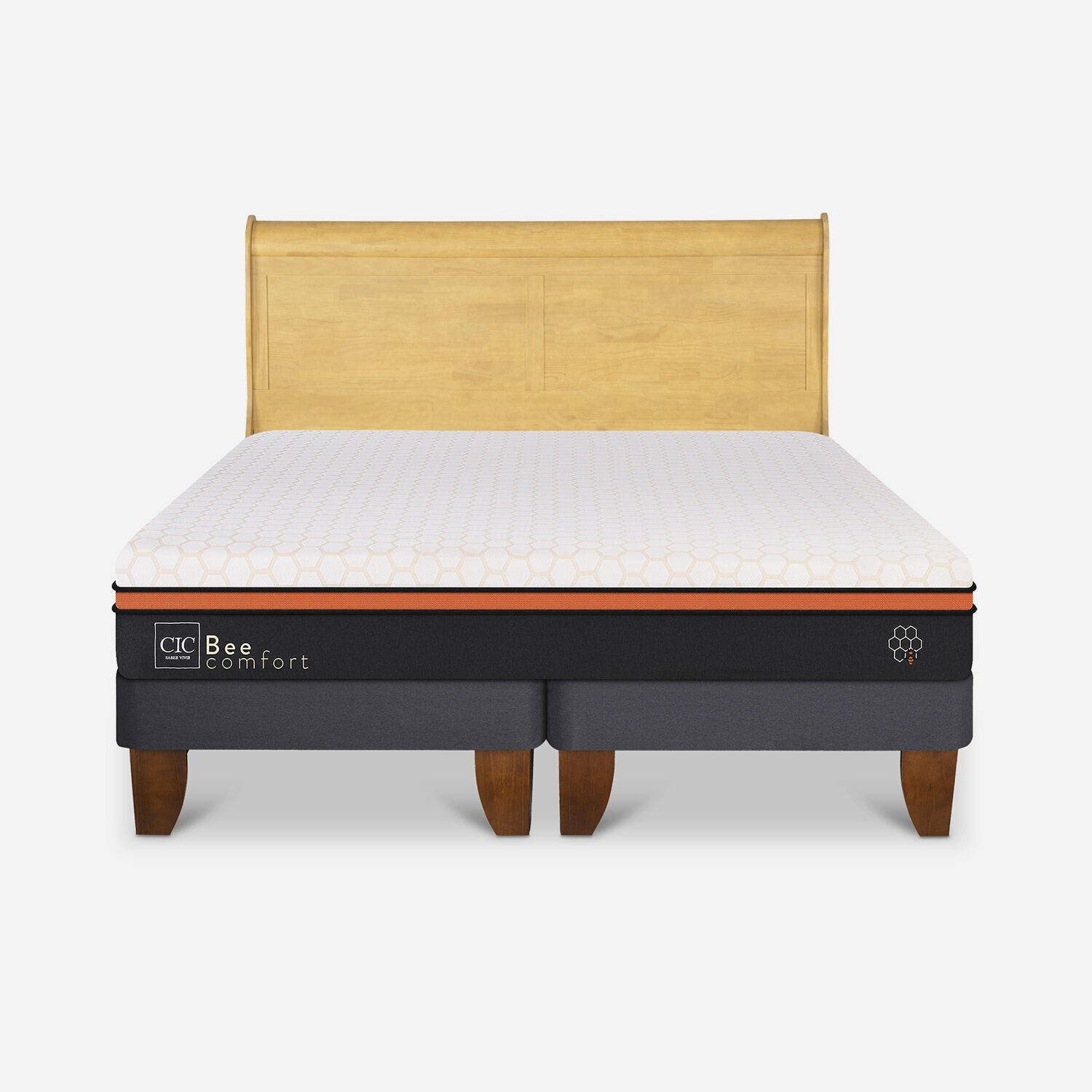 Cama Europea King Bee Comfort Respaldo Miró Mostaza