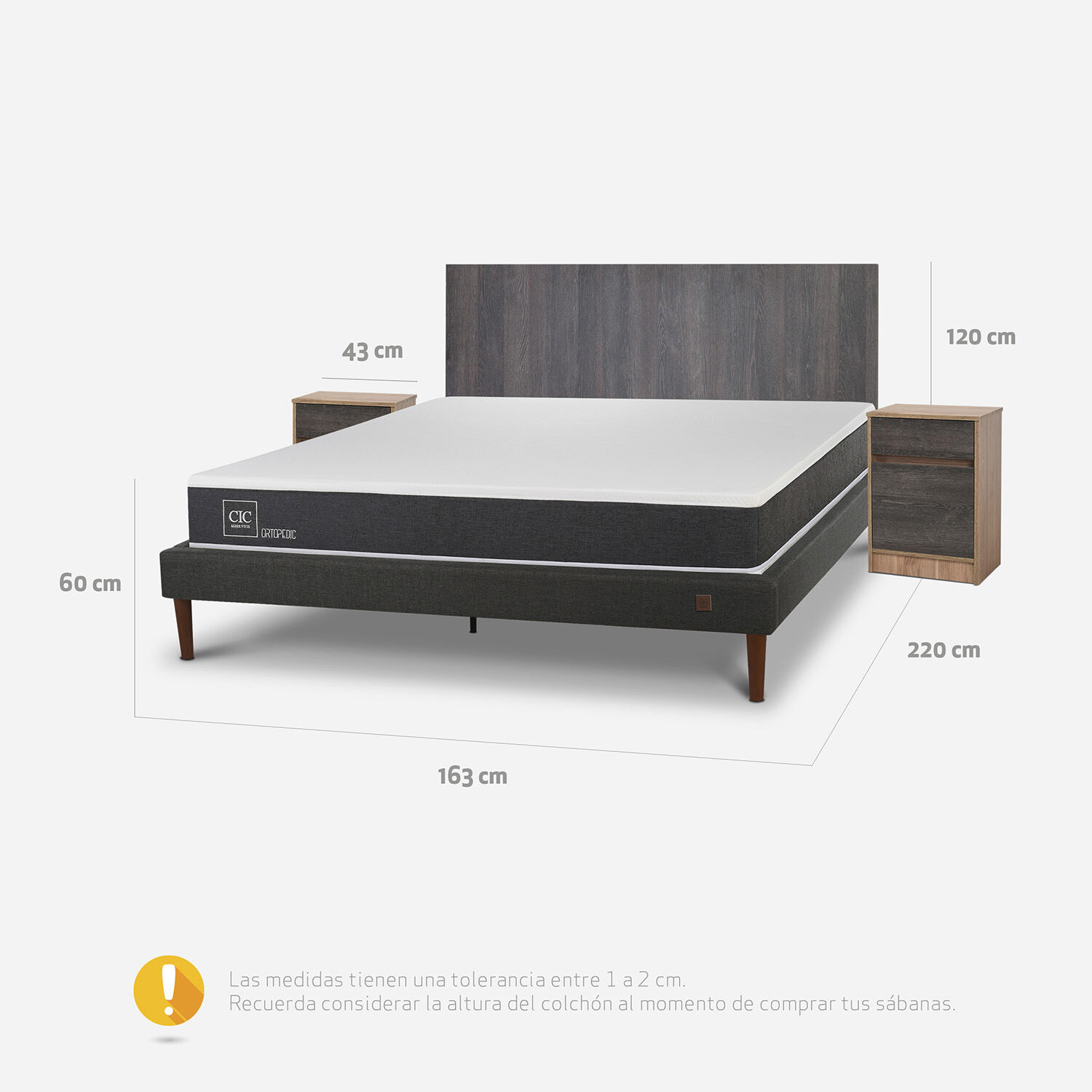 Cama Europea Curve 2 Plazas Ortopedic + Set Espresso