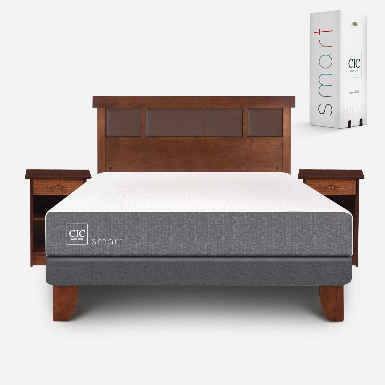 Cama Europea 2 Plazas Smart Base Normal + Set Dubl&iacute;n Caramel