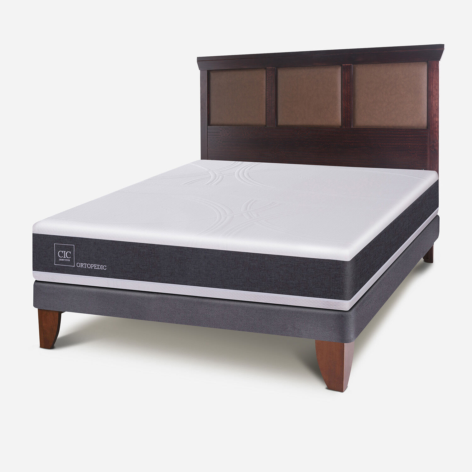 Cama Europea 2 Plazas Base Normal Ortopedic + Respaldo Torino Choc