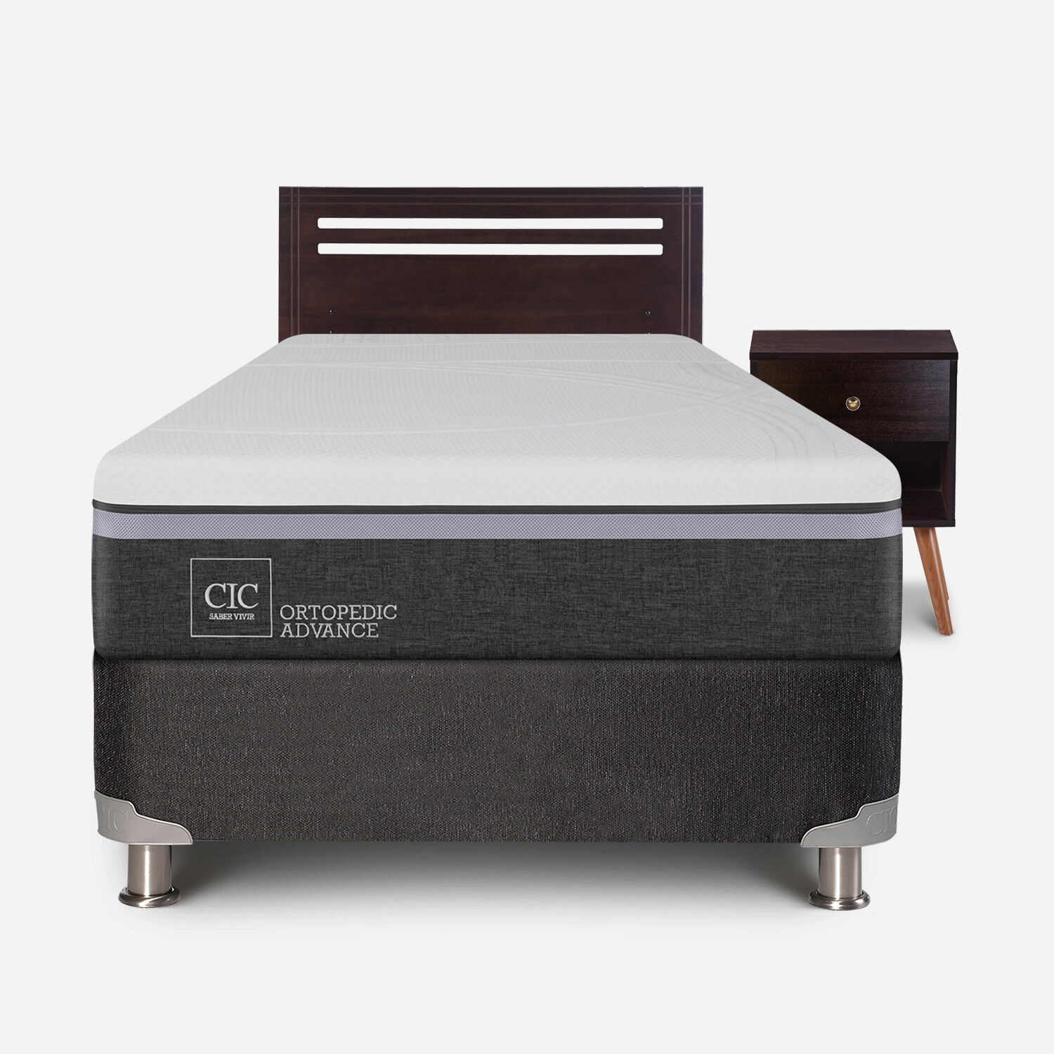 Box Spring 1,5 Plazas Ortopedic Advance 5 Zonas + Set Múnich Chocolate