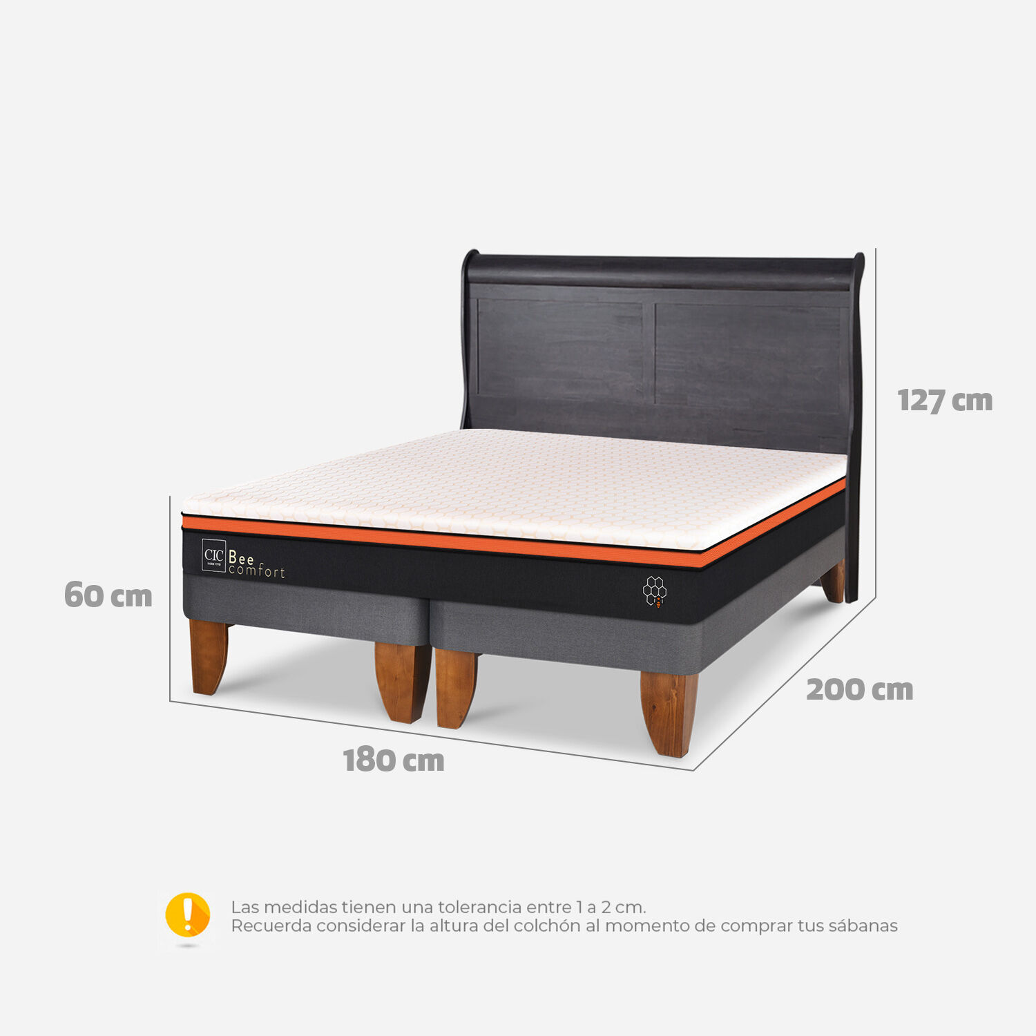 Cama Europea King Bee Comfort + Respaldo Miró Negro