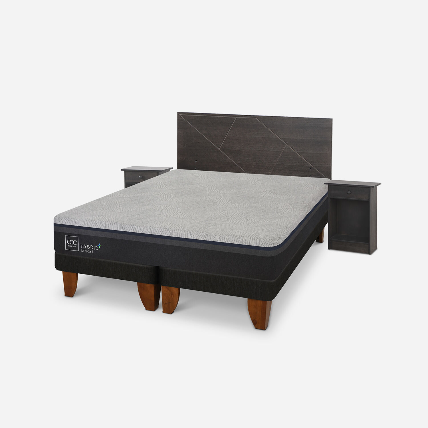 Cama Europea King Hybrid Plus + Set Villarrica Gris