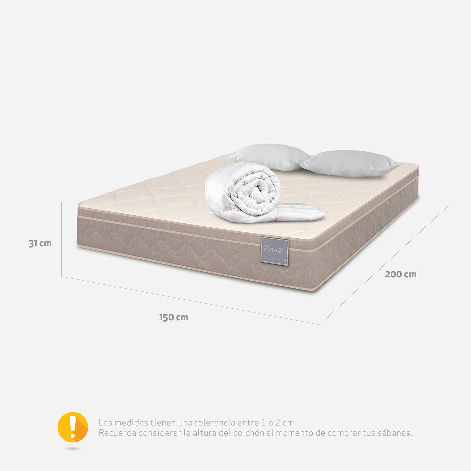 Colchón 2 Plazas Rilassati 150x200 + Almohadas Viscoelásticas + Plumón