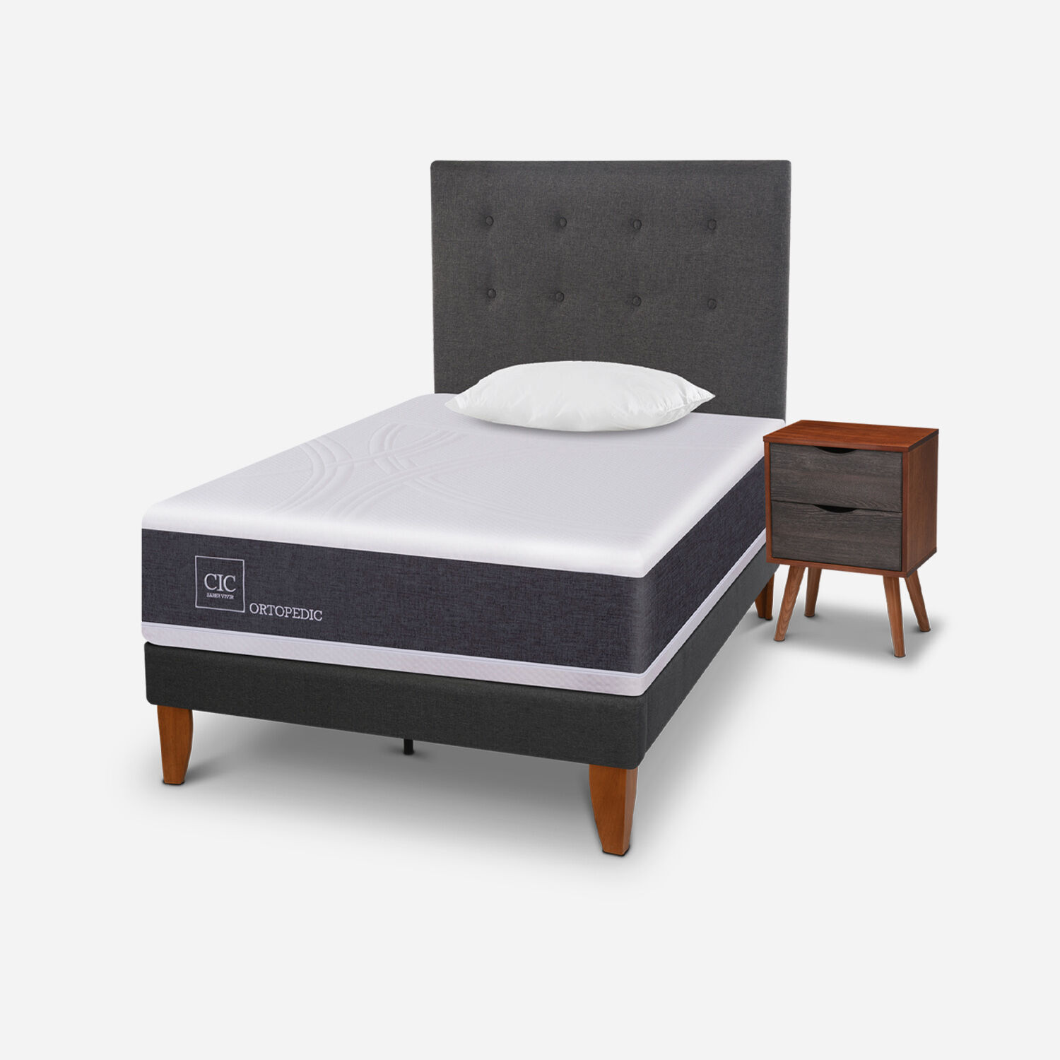 Cama Europea Curve 1,5 Plazas Ortopedic + Set &Eacute;ufrates + Almohada