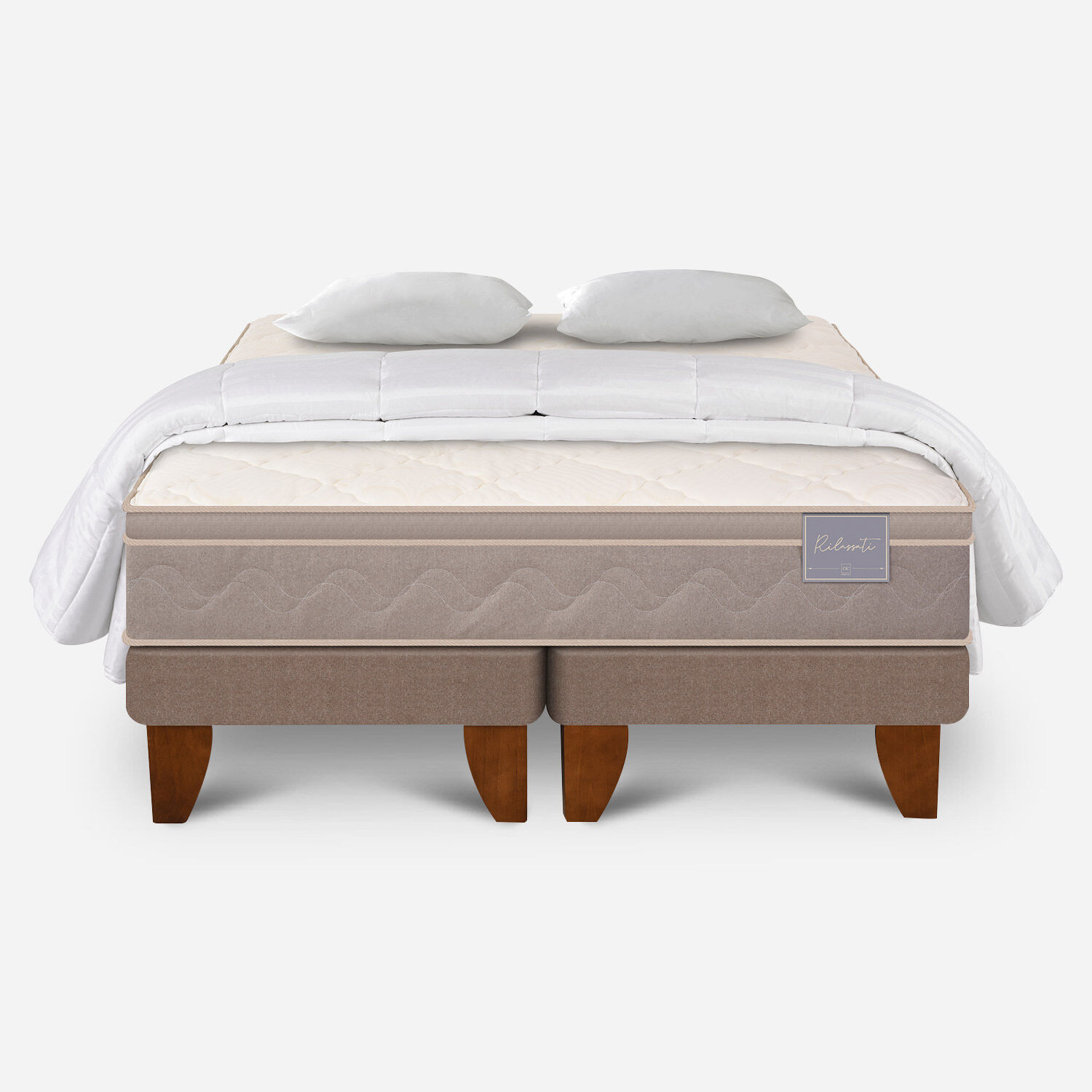 Cama Europea 2 Plazas Rilassati Base Dividida + Almohadas + Plum&oacute;n