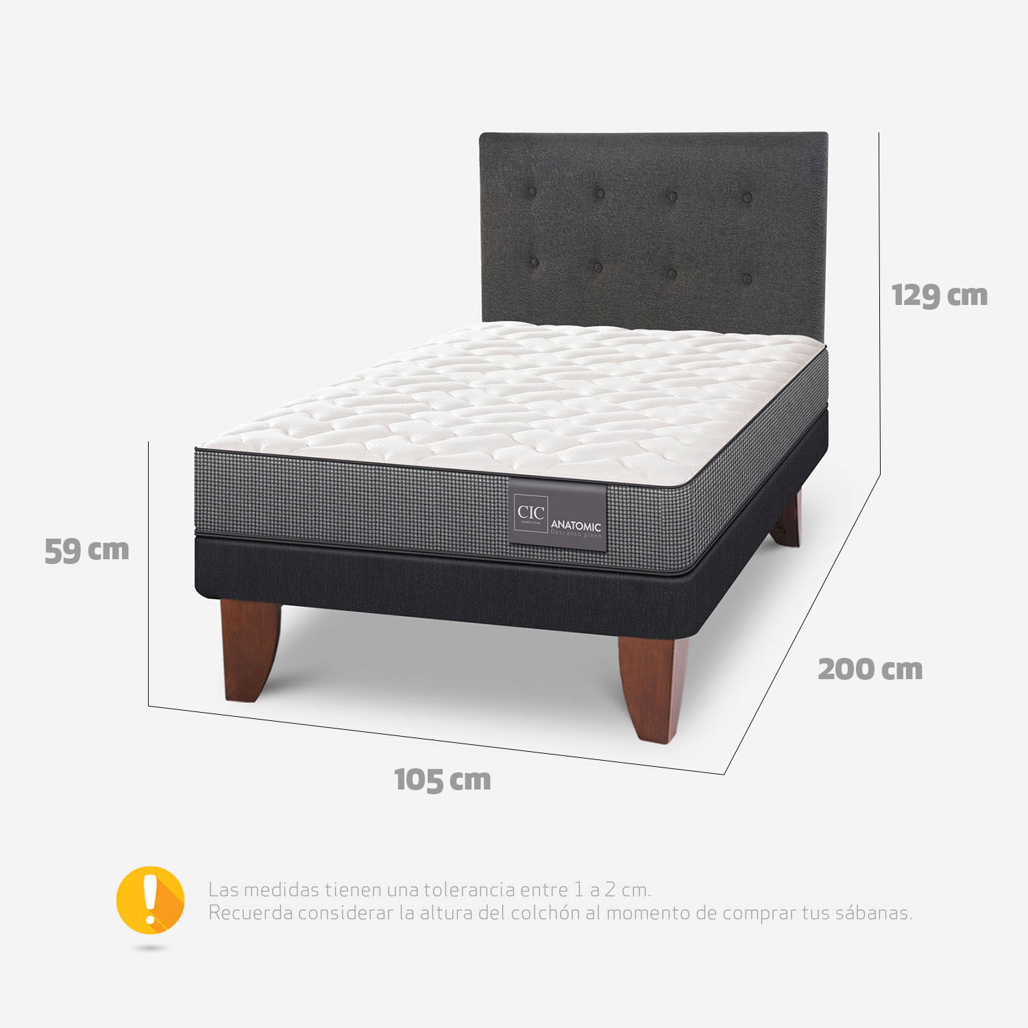 Cama Europea 1,5 Plazas Anatomic + Respaldo Éufrates
