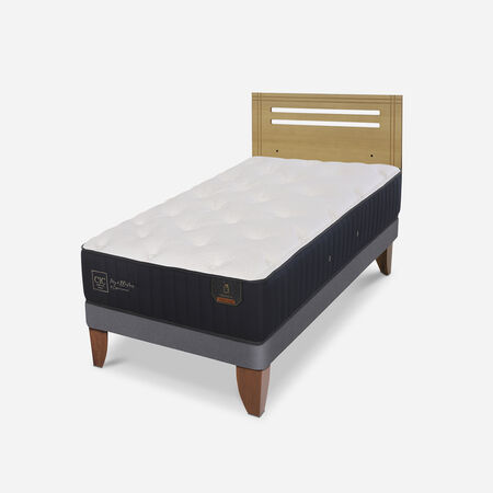 Cama Europea 1,5 Plazas Premium + Respaldo Múnich Mostaza