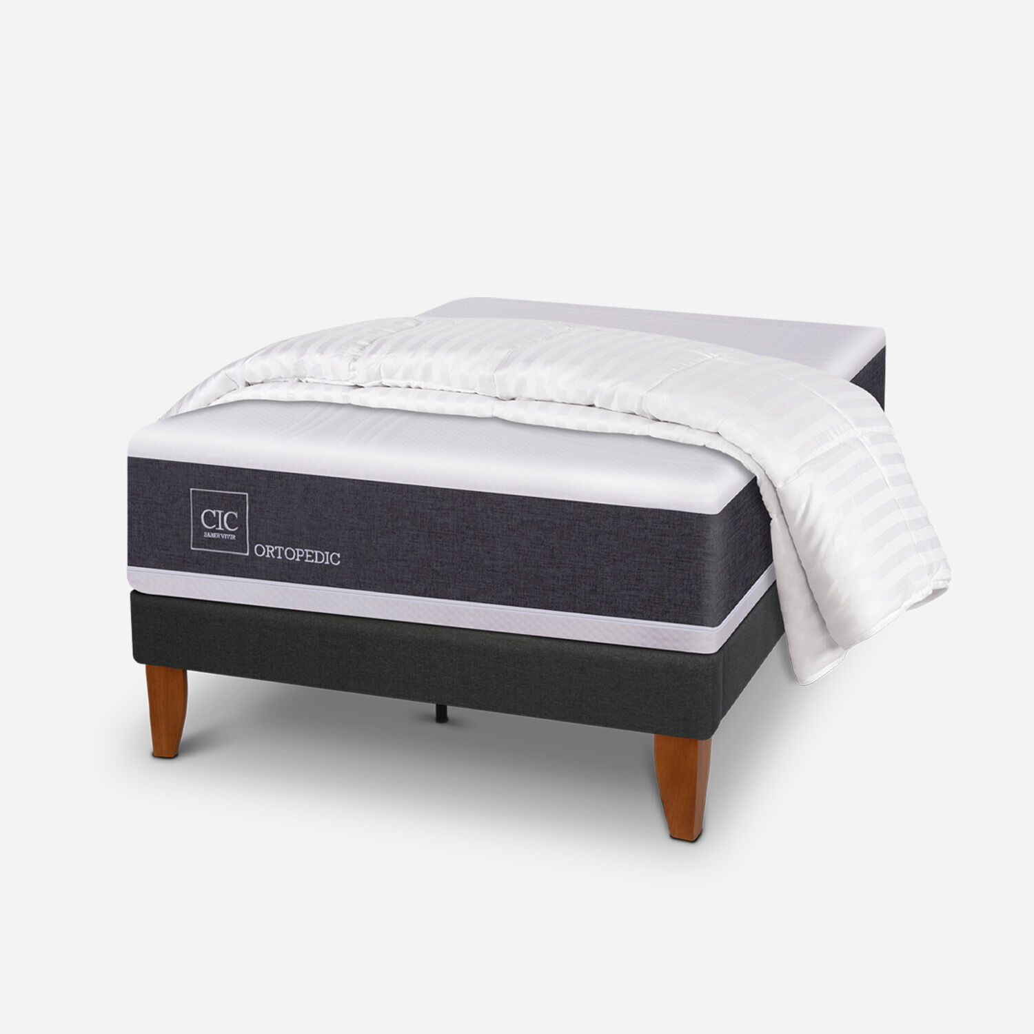 Cama Europea Curve 1,5 Plazas Ortopedic + Plum&oacute;n