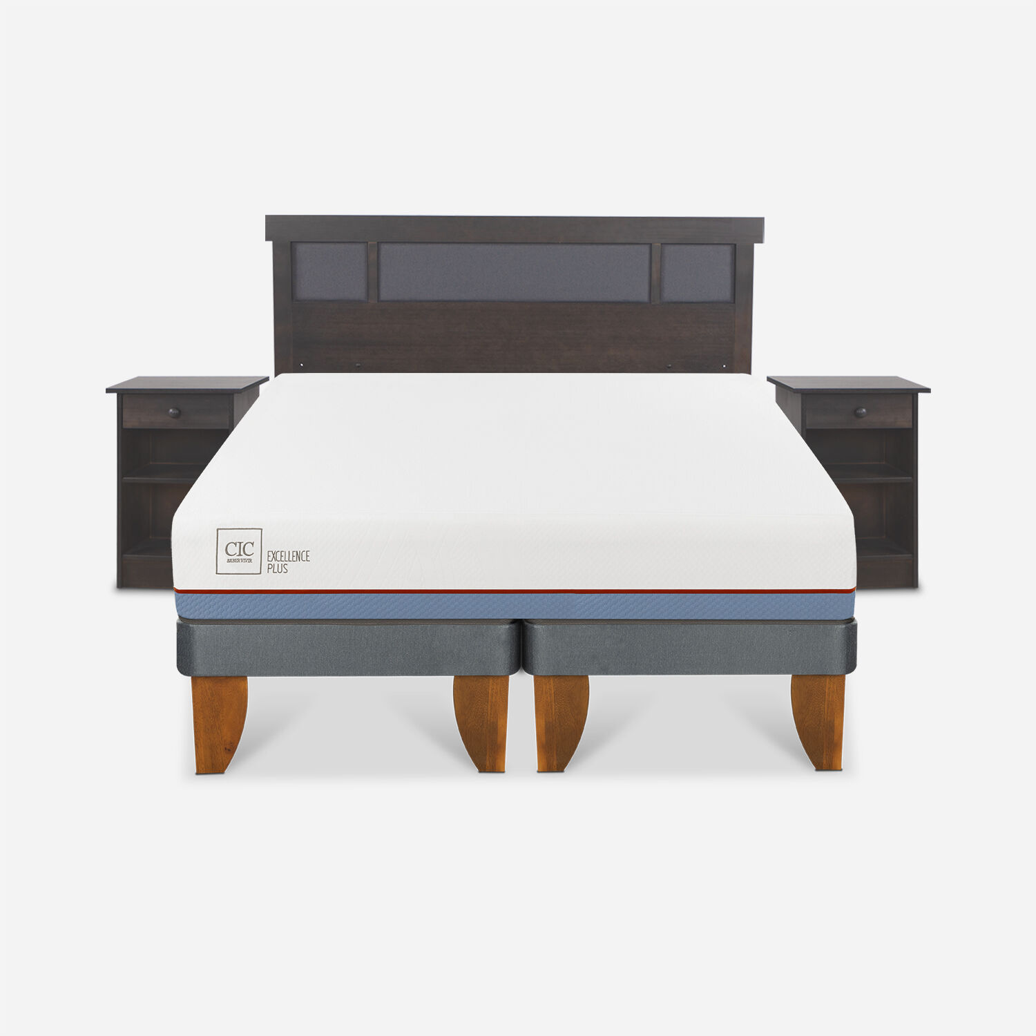 Cama Europea 2 Plazas Excellence Plus Base Dividida + Set Dublín Gris