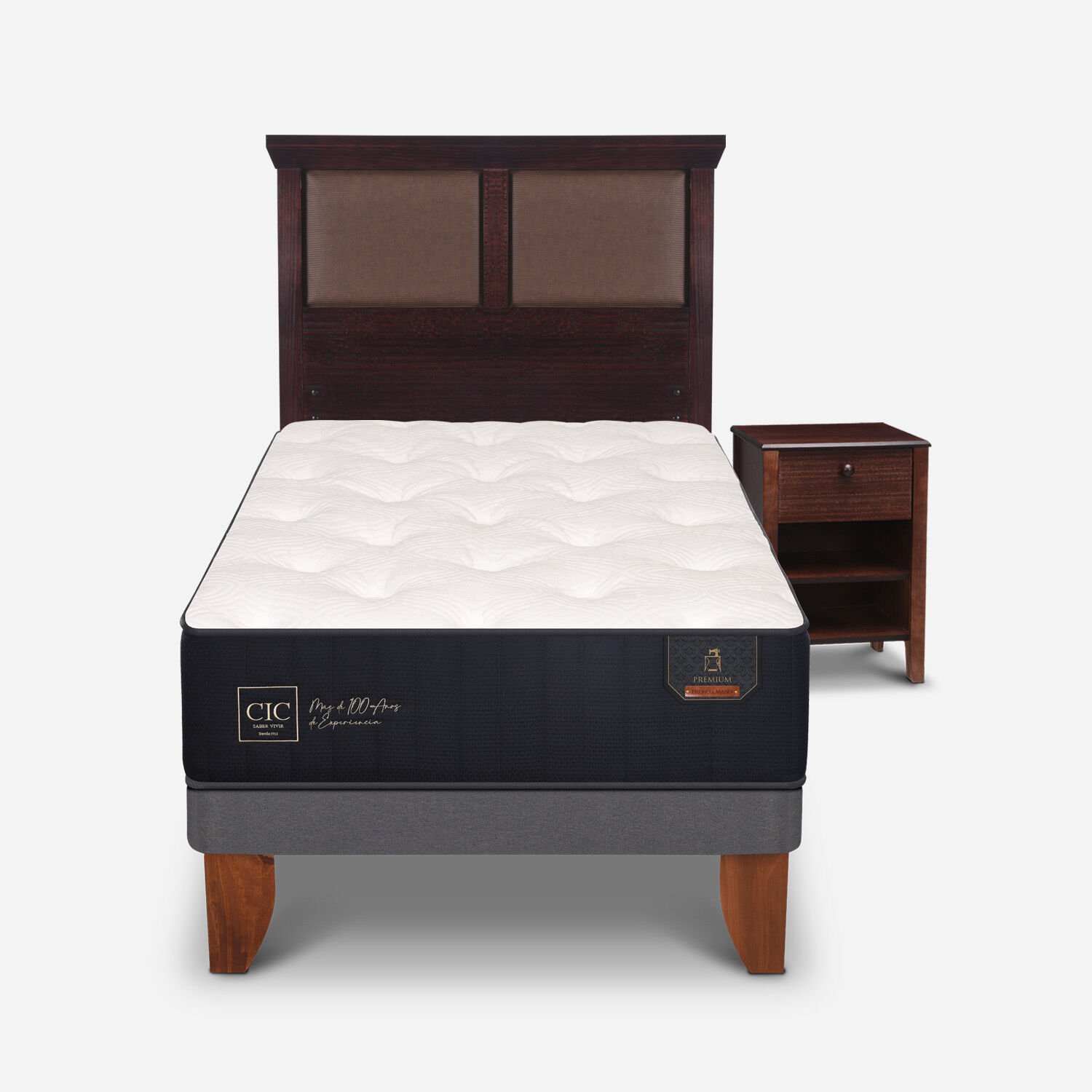 Cama Europea 1,5 Plazas Premium + Set Torino Chocolate