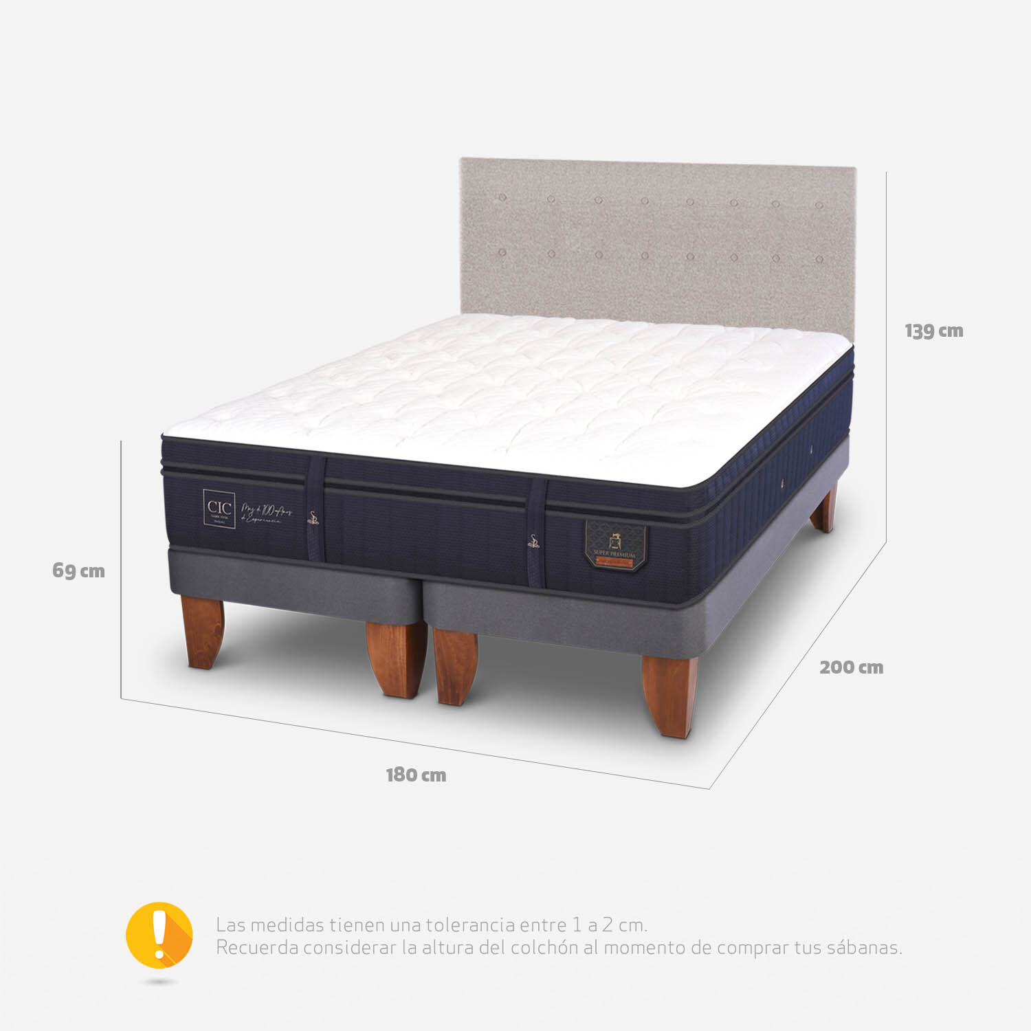 Cama Europea King Super Premium + Respaldo Tigris