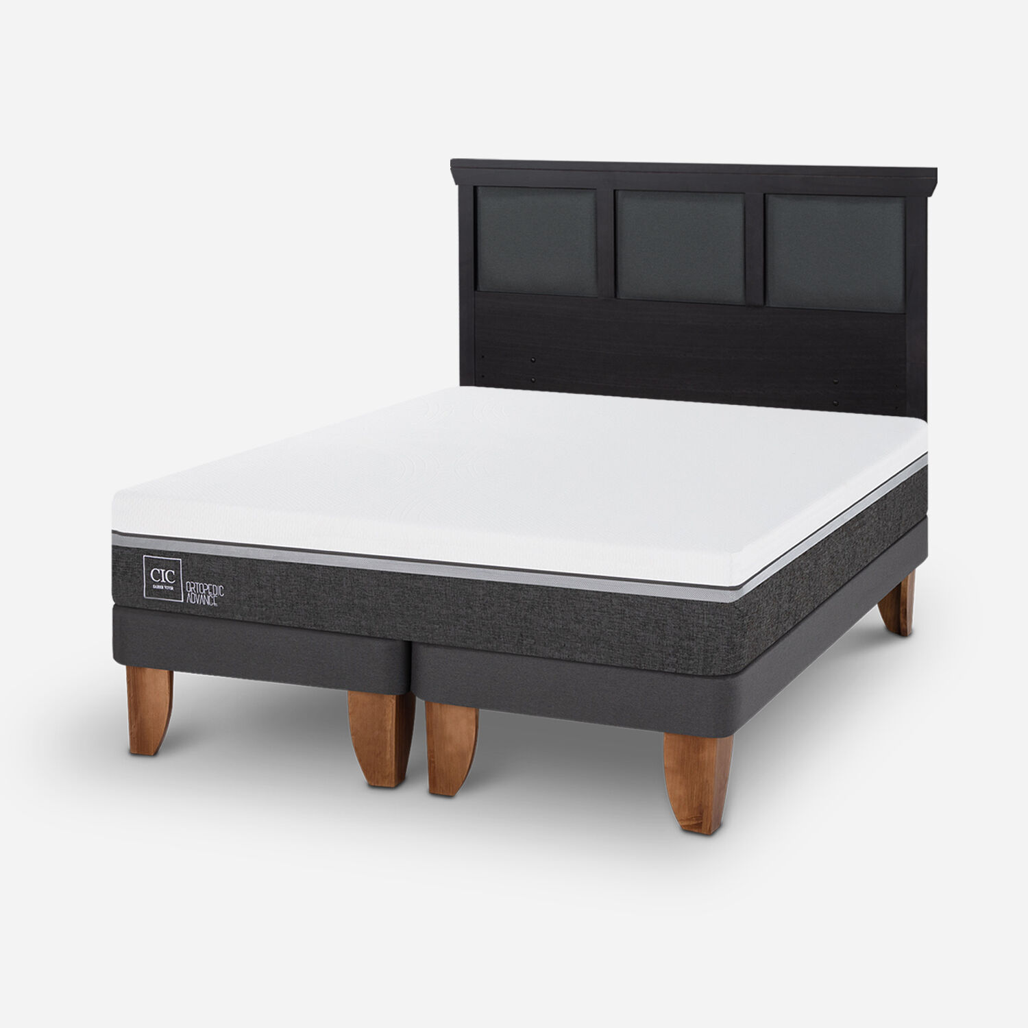 Cama Europea 2 Plazas Ortopedic Advance Base Dividida + Respaldo Torino Negro