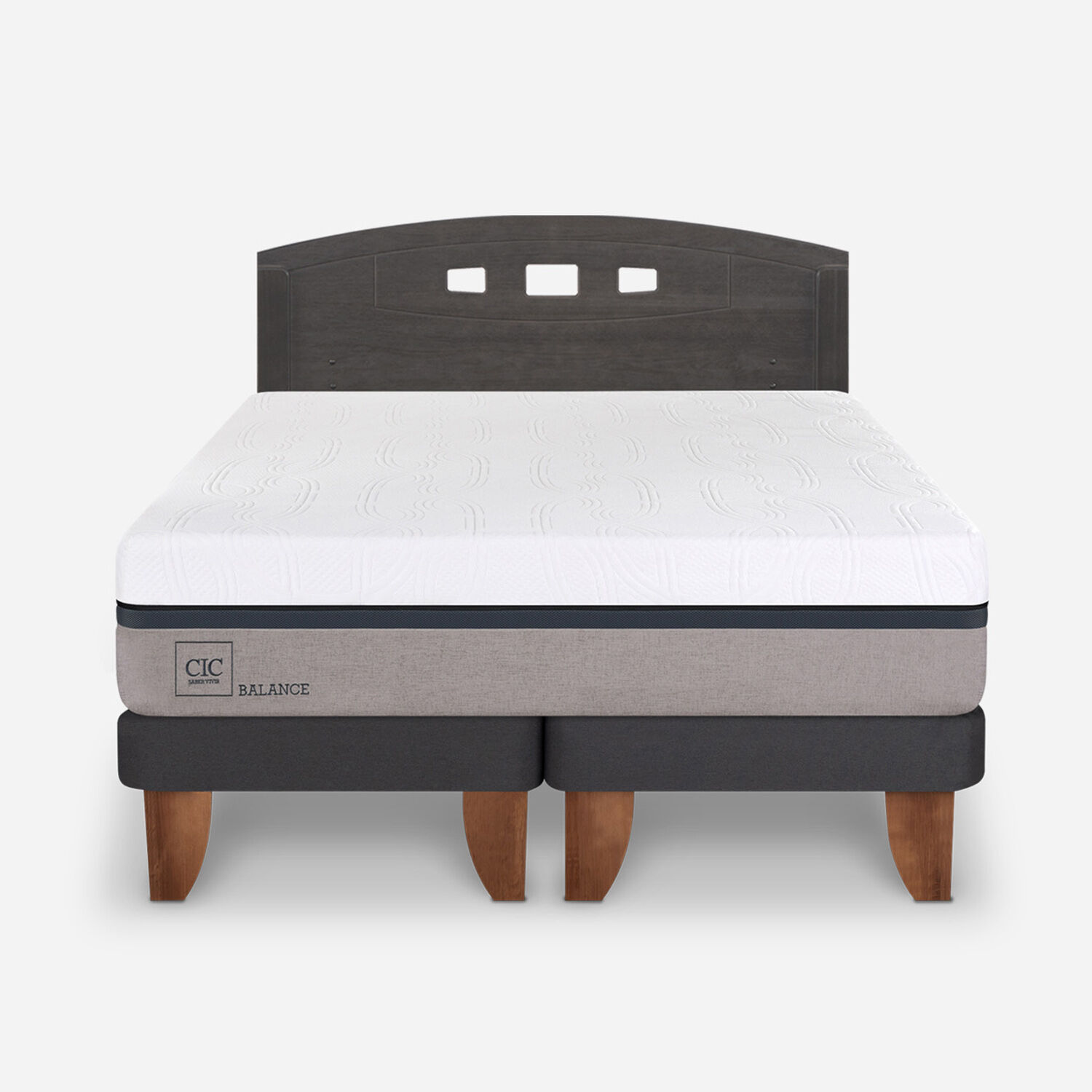 Cama Europea 2 Plazas Balance Base Dividida + Respaldo Gales Gris