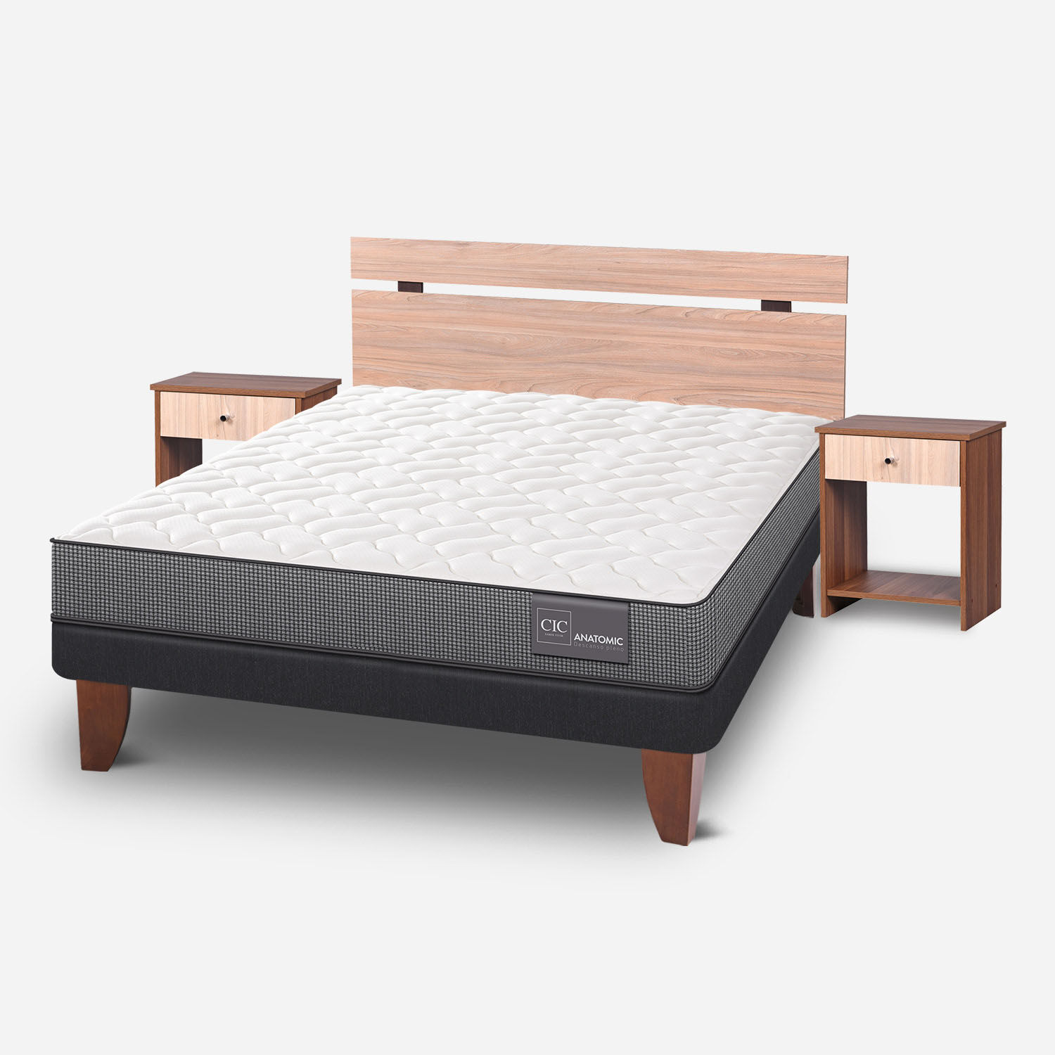 Cama Europea 2 Plazas Anatomic Base Normal + Set Olmo