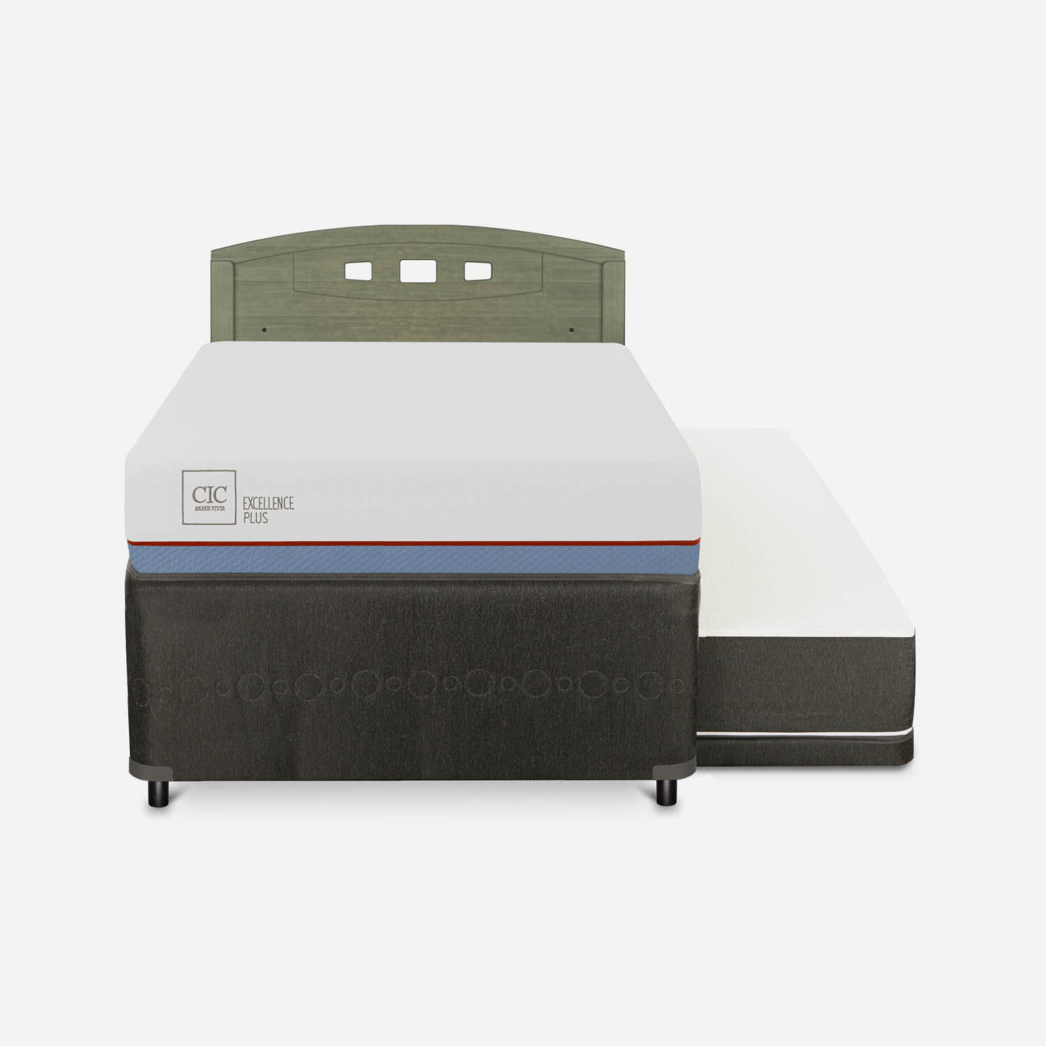 Cama Nido Diván Excellence Plus + Respaldo Gales Olivo
