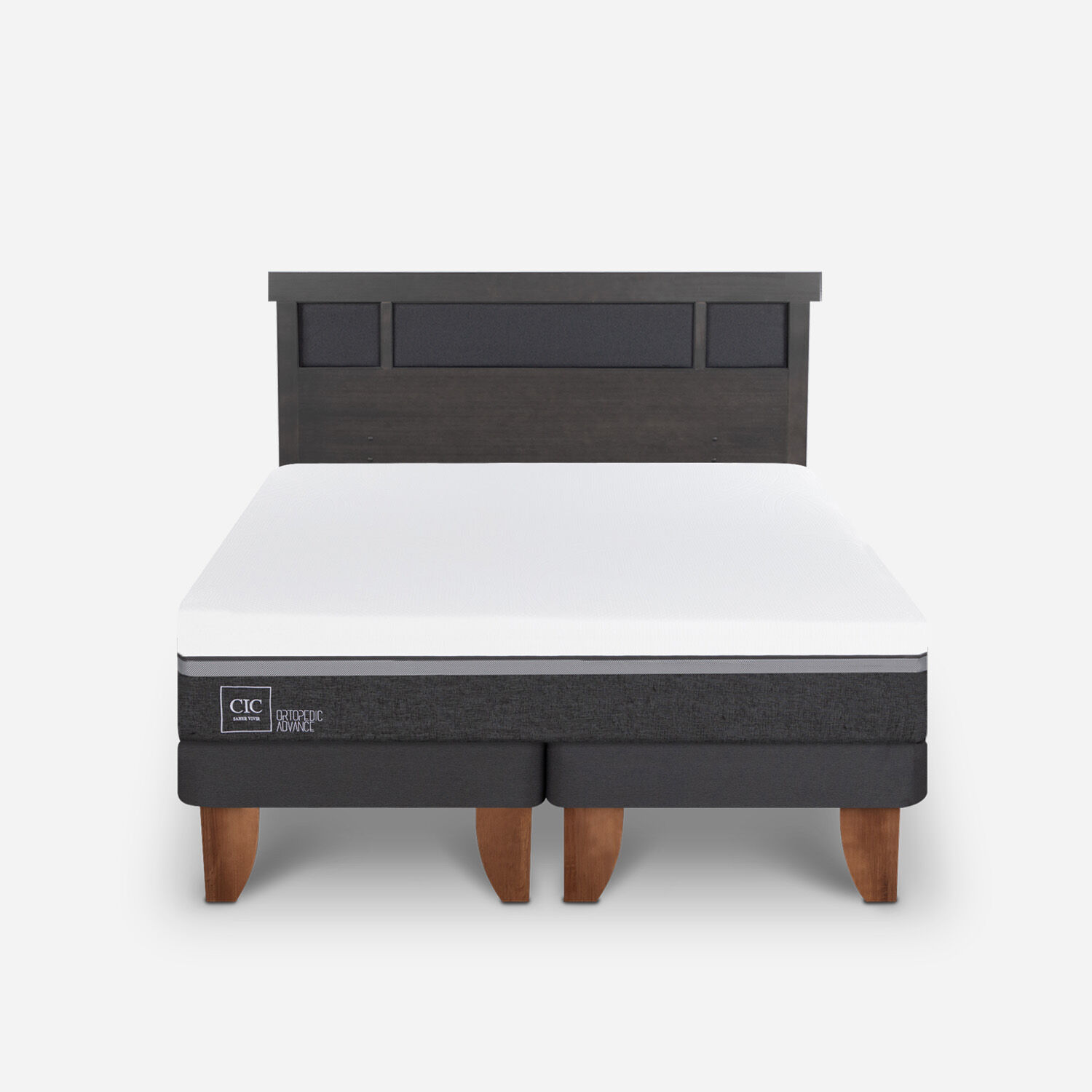 Cama Europea King Ortopedic Advance + Respaldo Dubl&iacute;n Gris