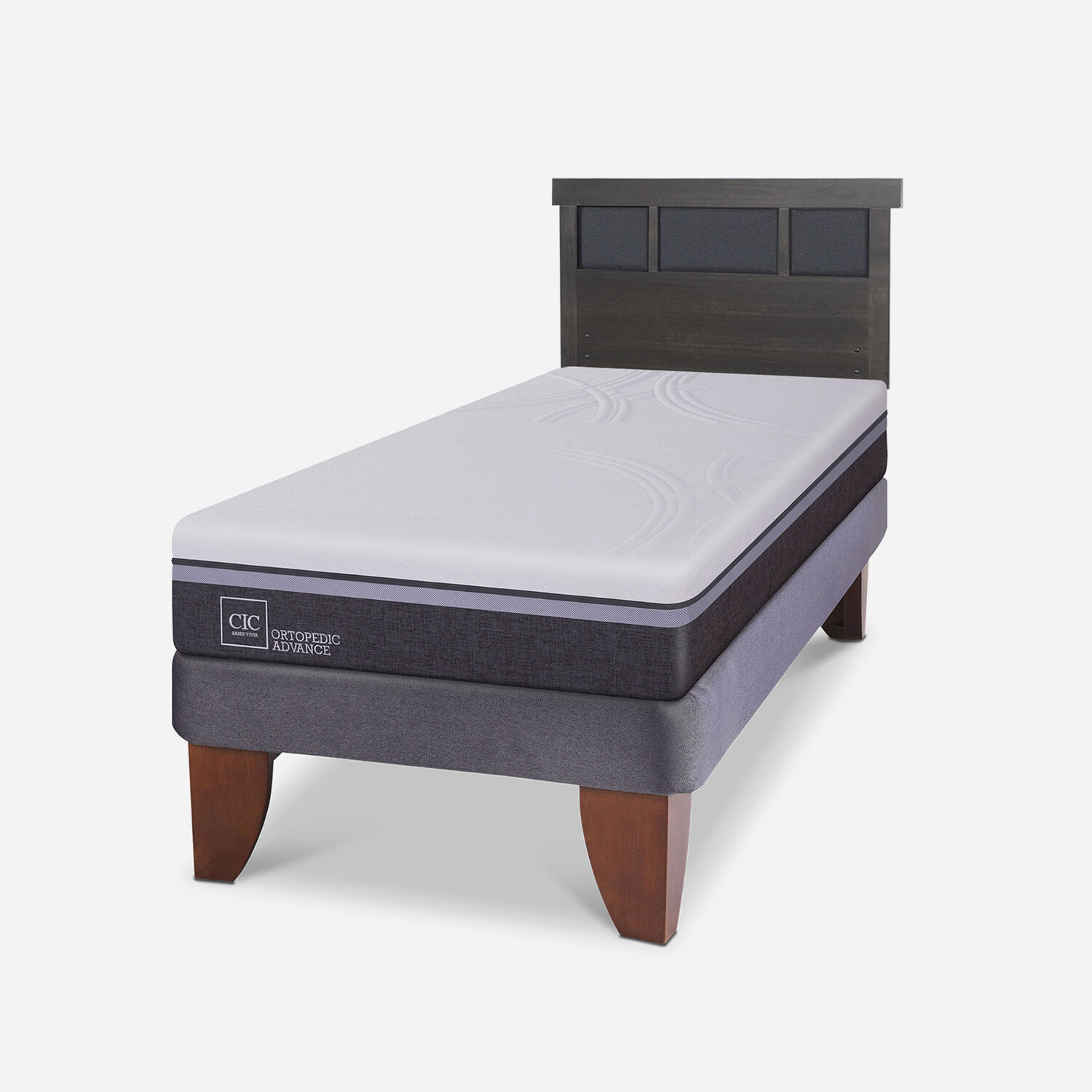 Cama Europea 1,5 Plazas Ortopedic Advance + Respaldo Dublín Gris