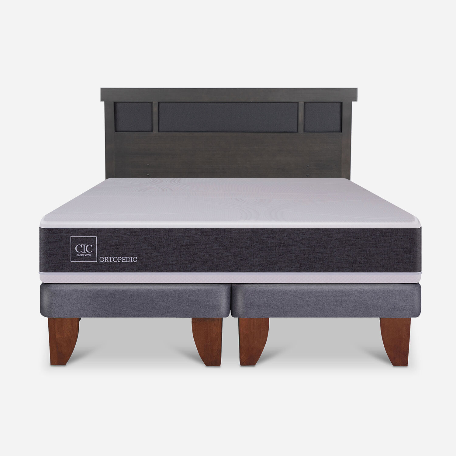 Cama Europea 2 Plazas Ortopedic Base Dividida + Respaldo Dubl&iacute;n Gris